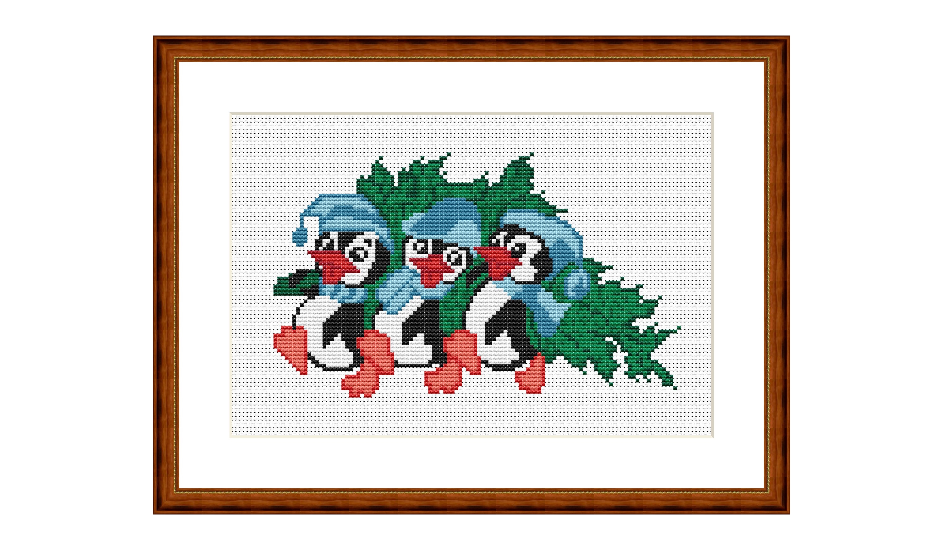 Christmas Tree Penguins Cross Stitch Pattern