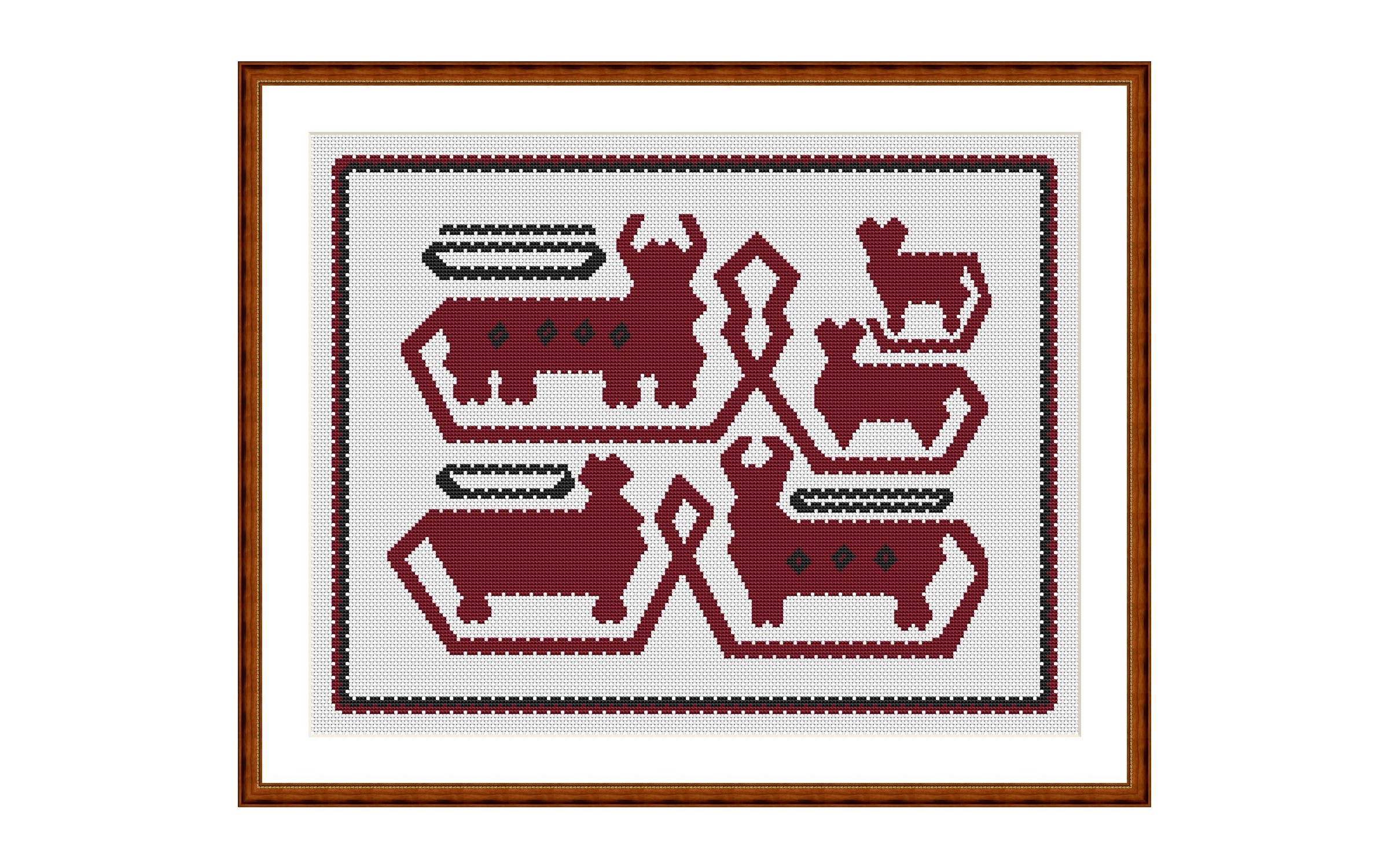 Cows. Native American Art Cross Stitch Pattern