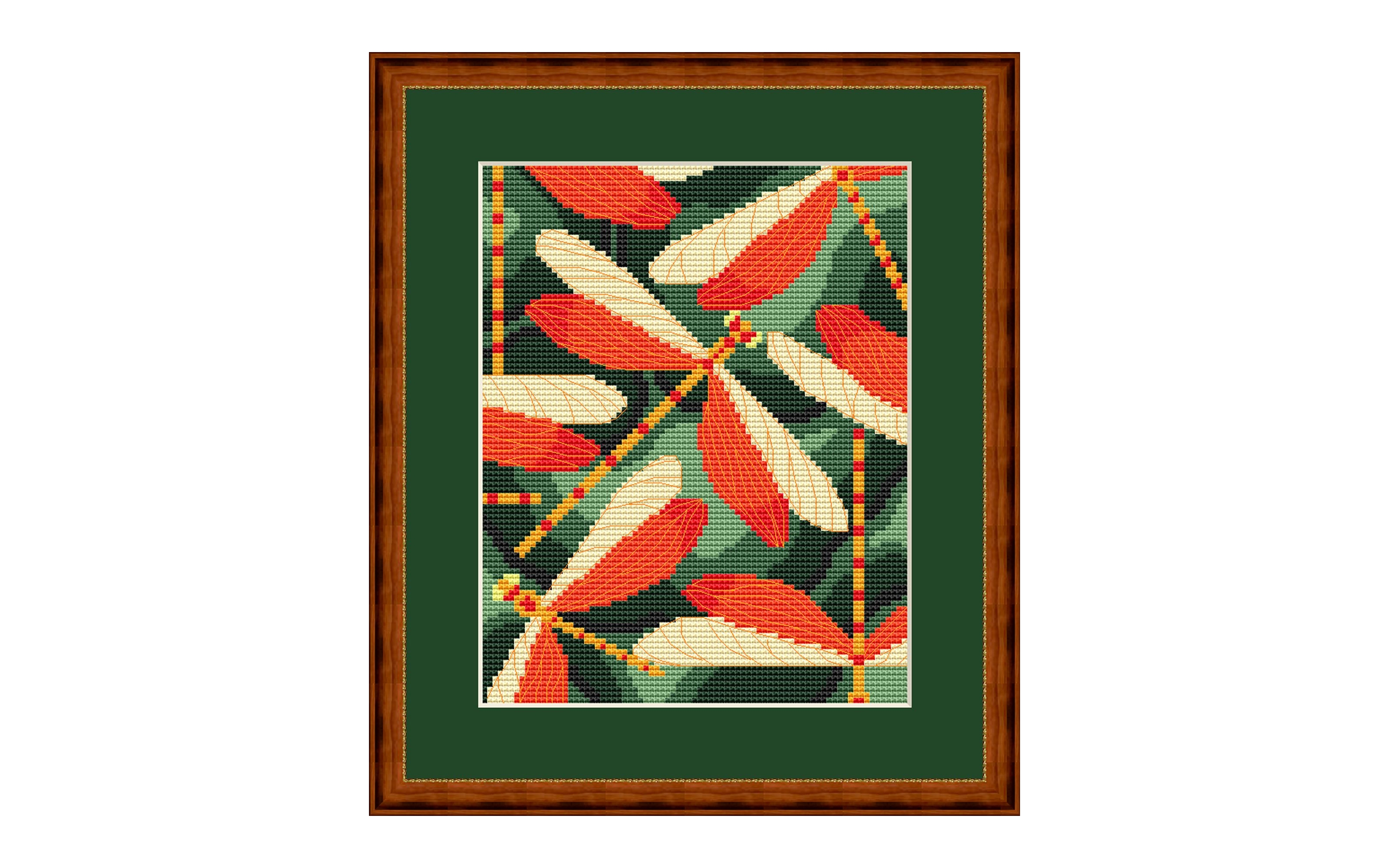 Dragonflies Art Nouveau Style Cross Stitch Pattern