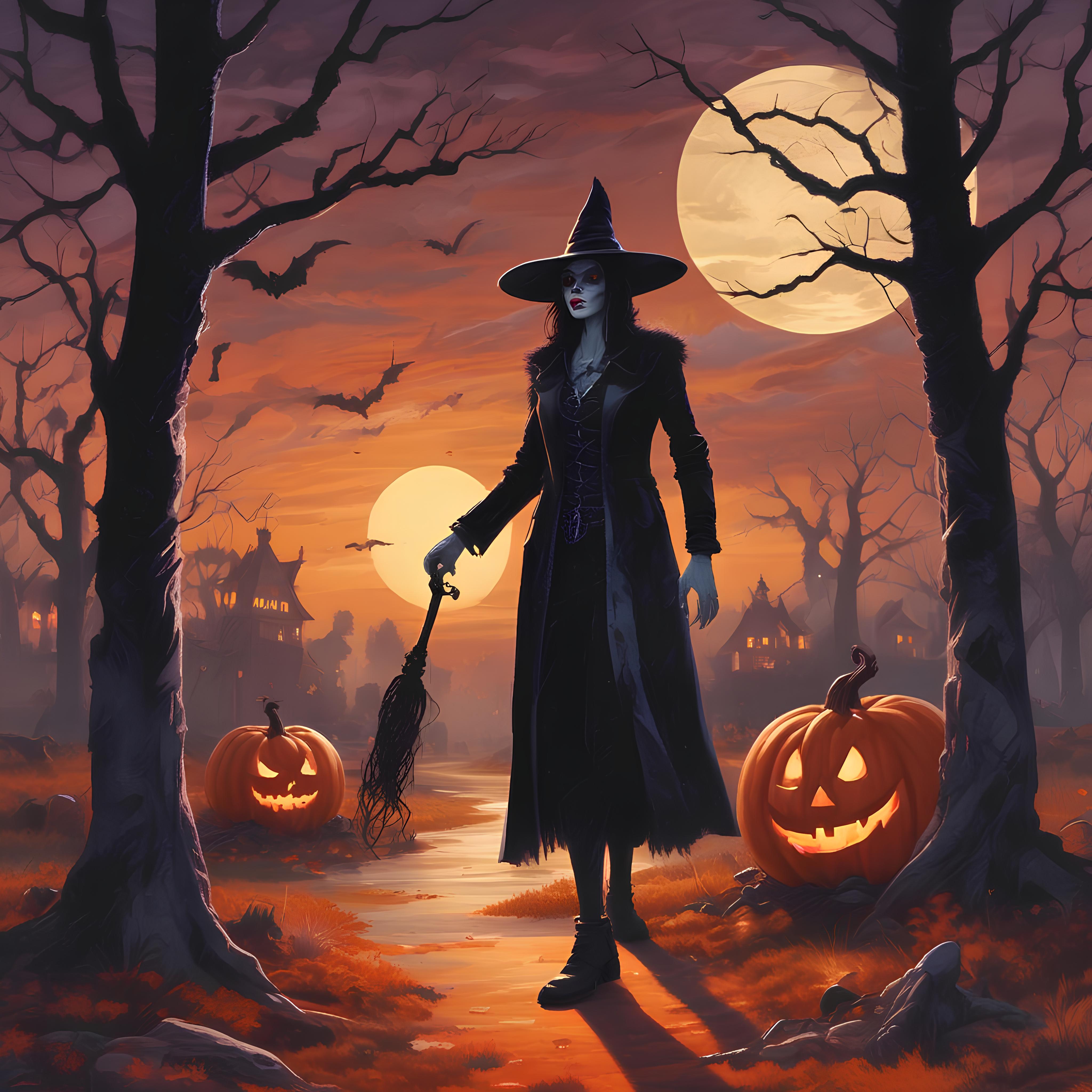 halloween witch with pumpkin