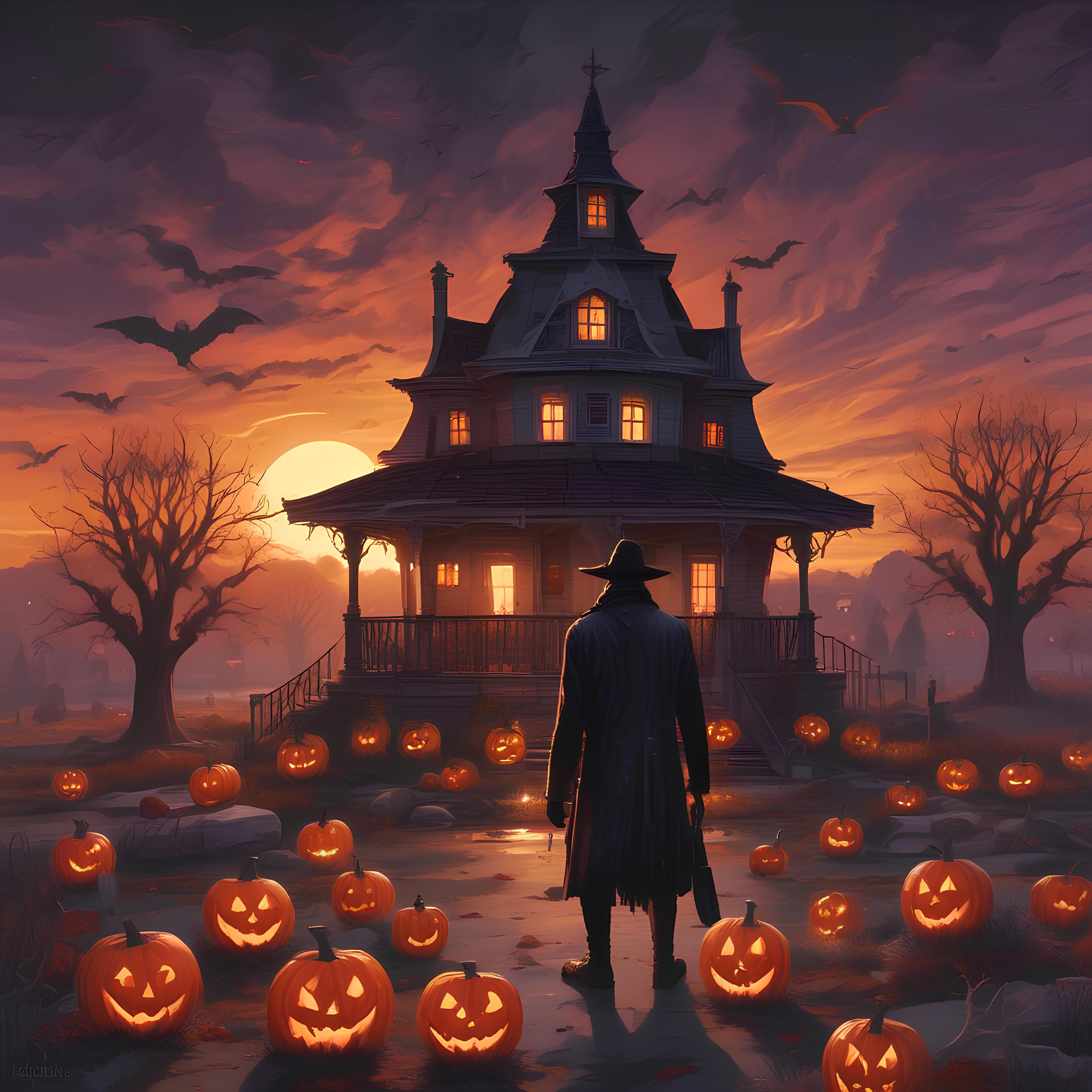 halloween pumpkin in the graveyard