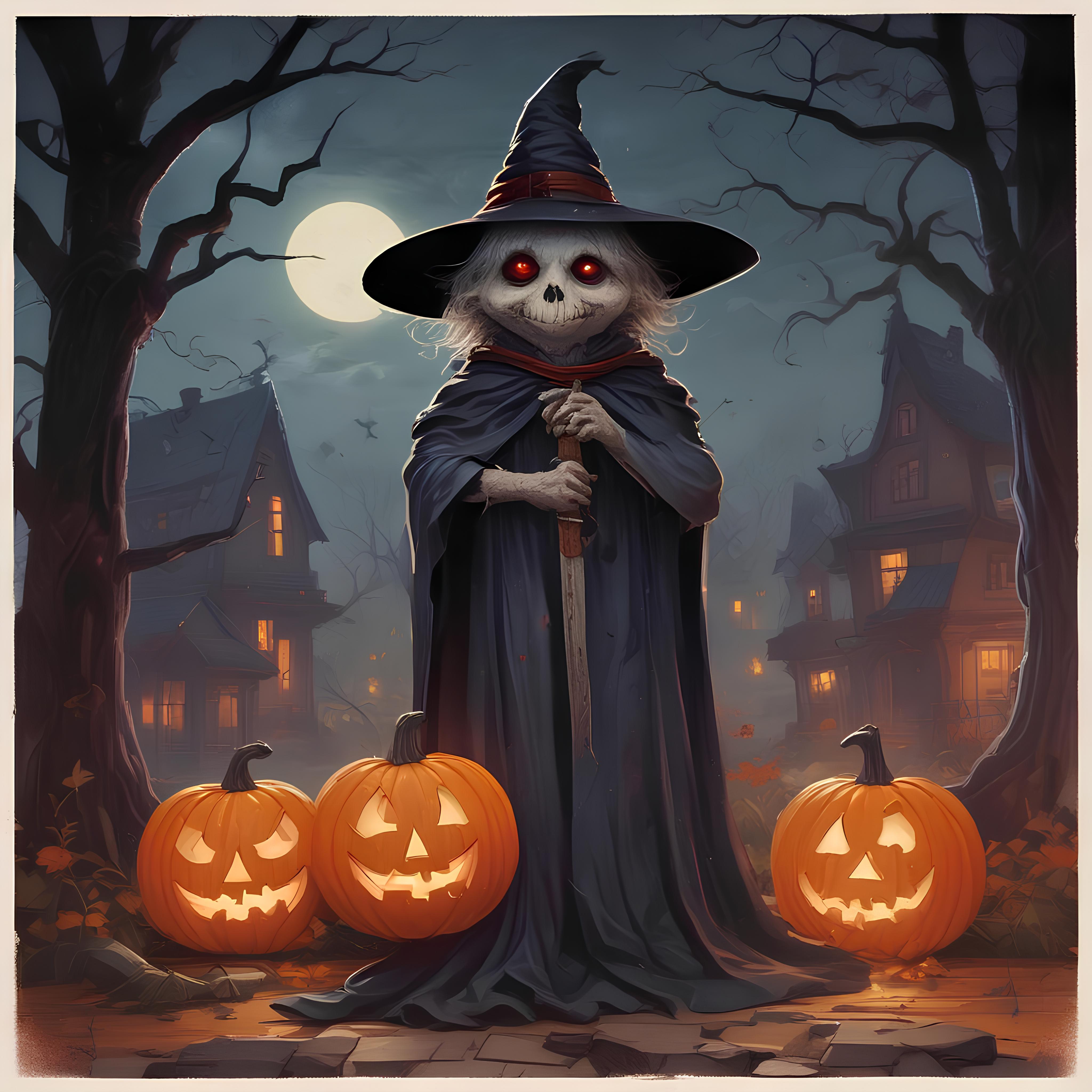 halloween pumpkin and witch