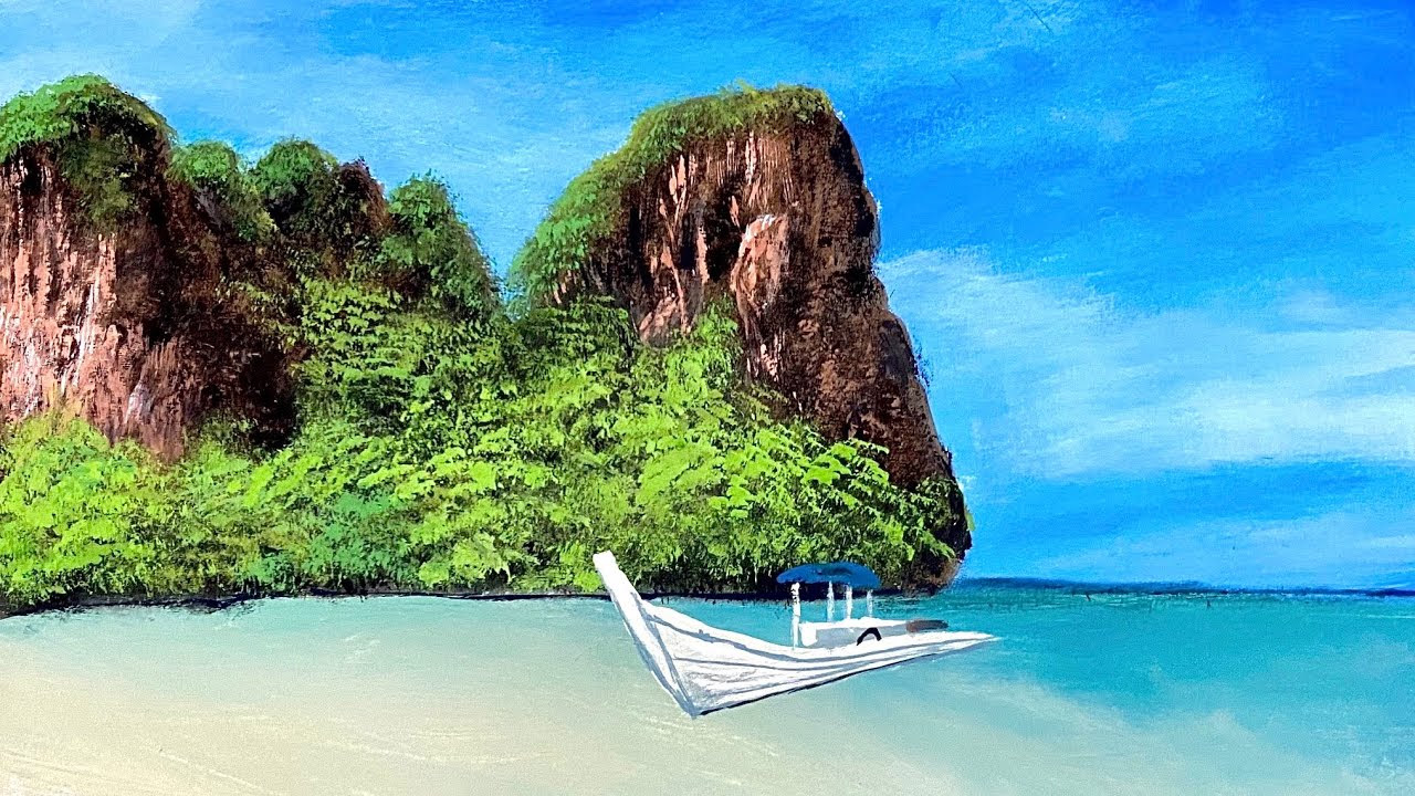 Calm Tropical Beach with Lonely Boat