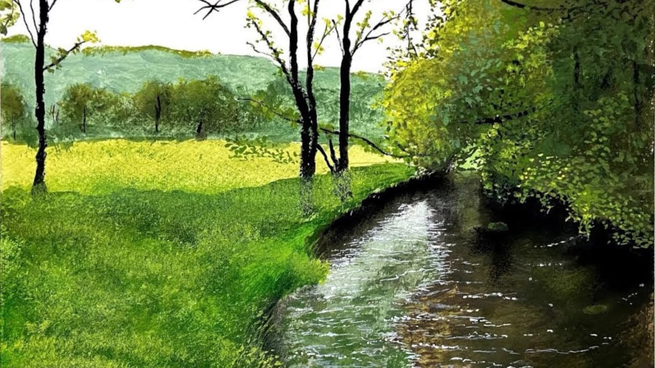 Peaceful Stream Through Green Fields