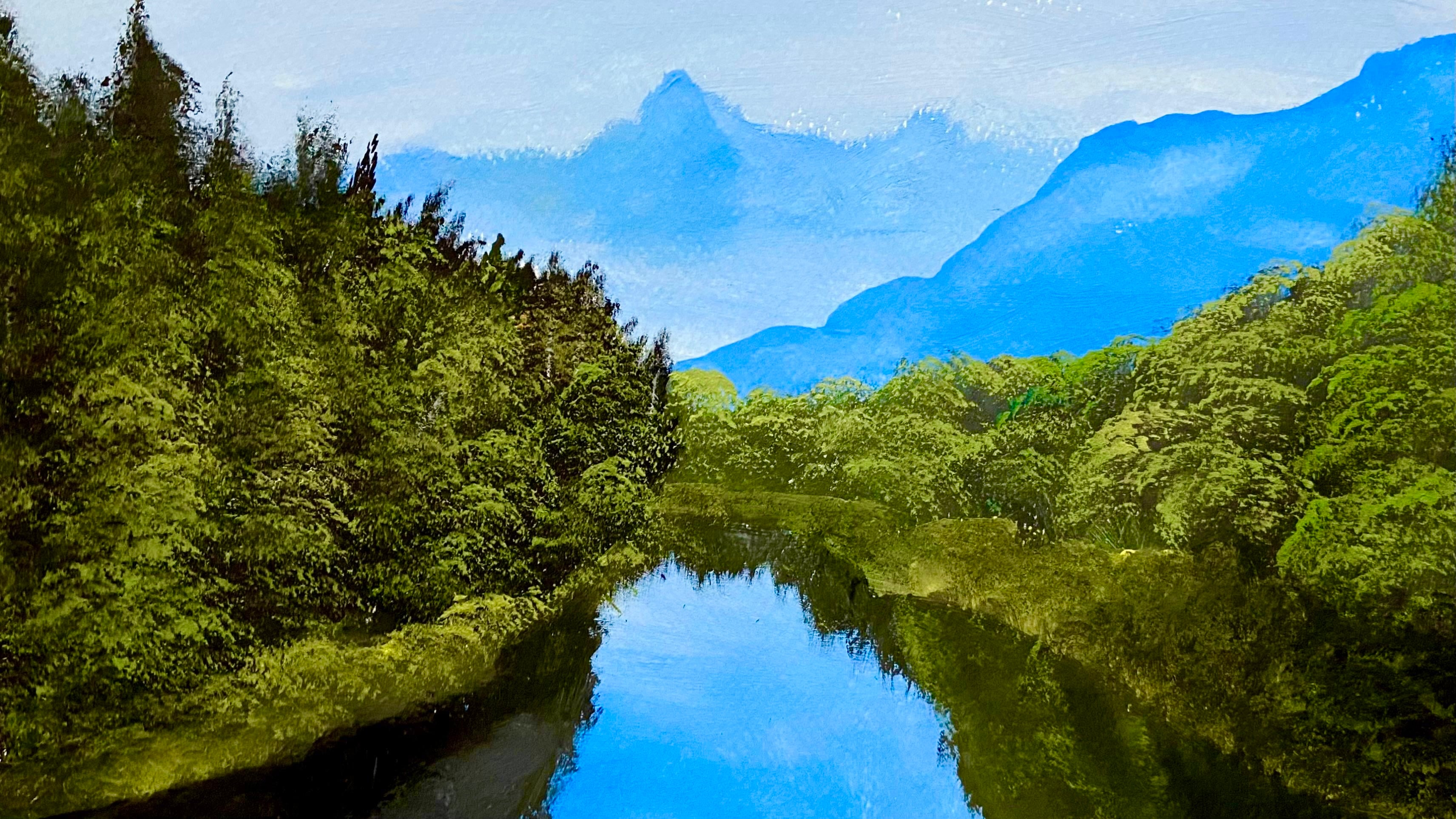 Serene River Between Green Hills