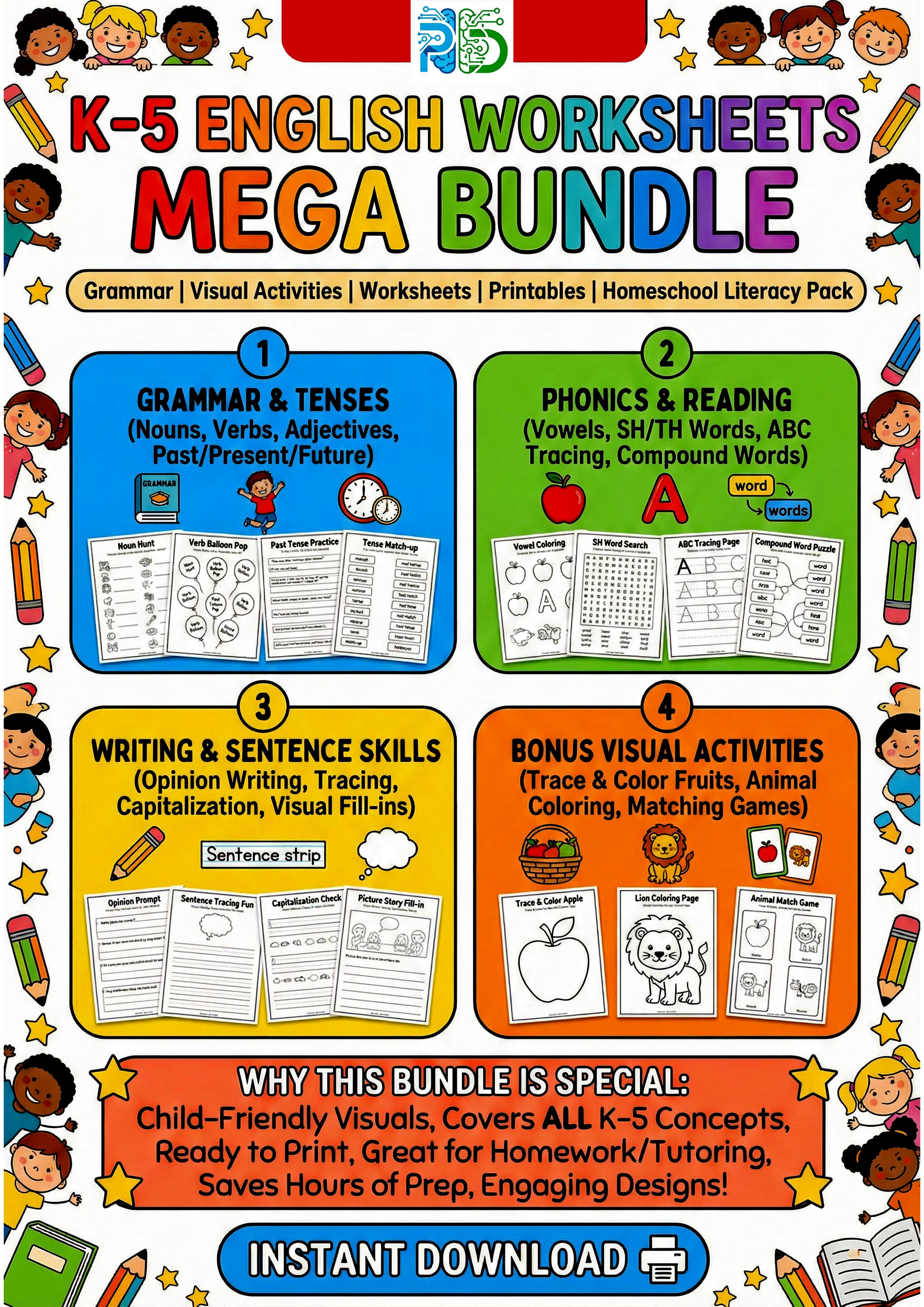 K-5 English Worksheets Mega Bundle