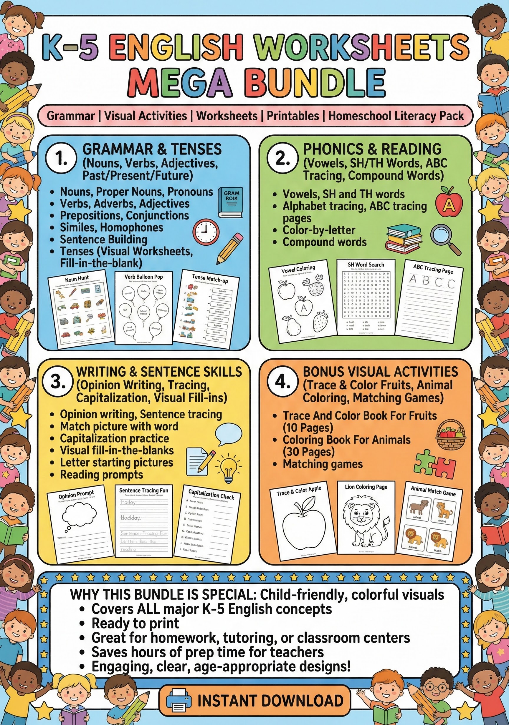 K-5 English Worksheets Mega Bundle