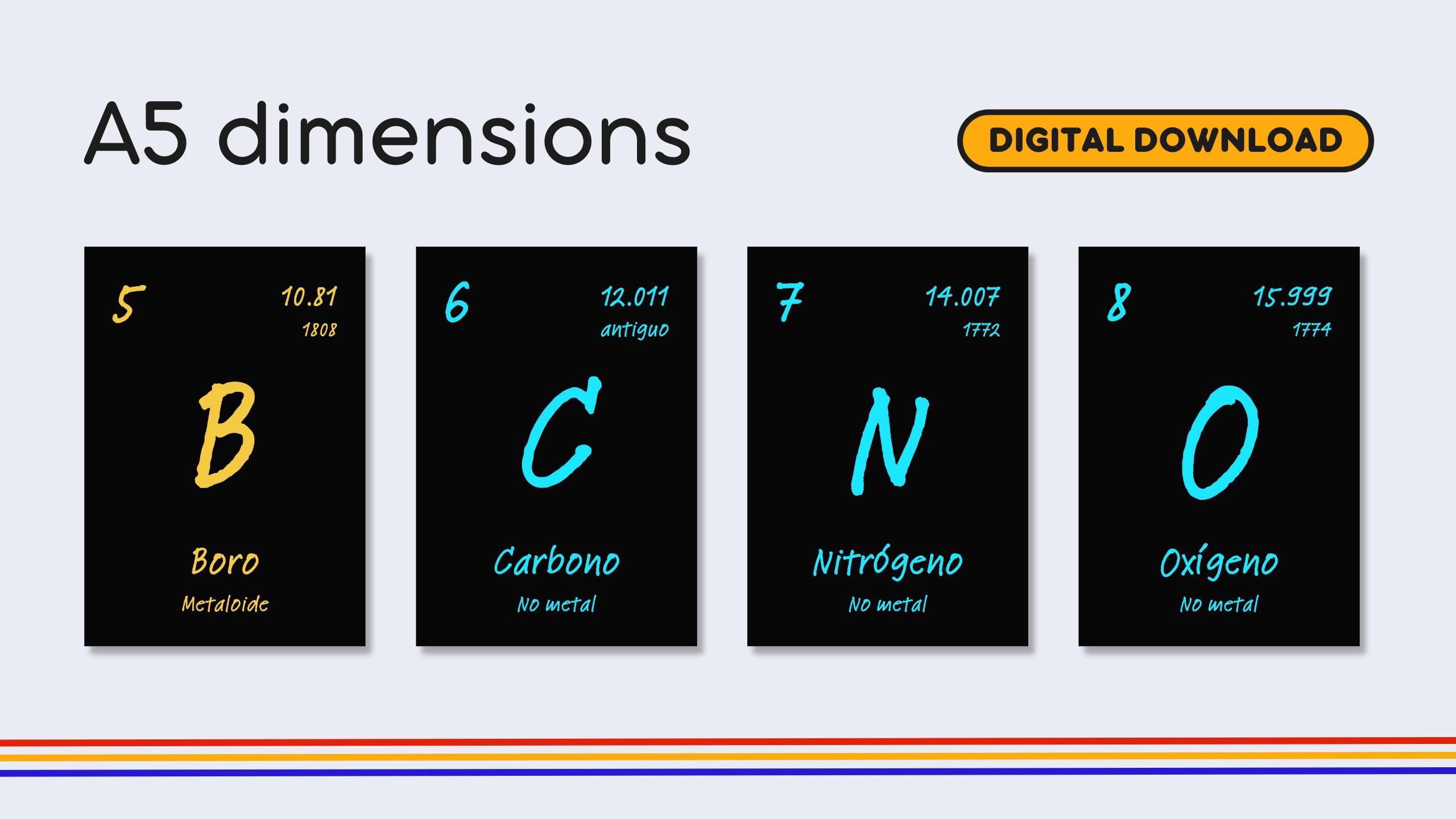 Spanish Dark Mode Periodic Table Flashcards
