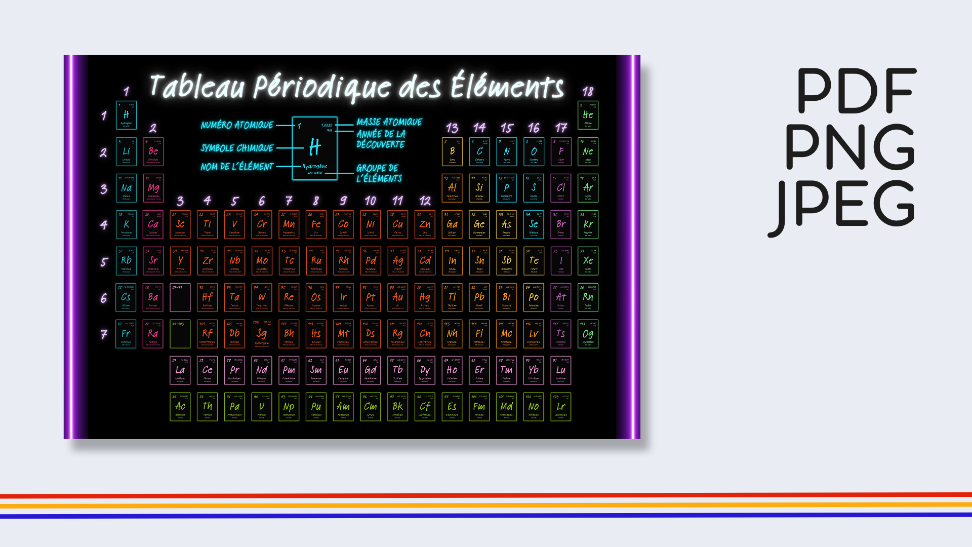 French Dark Mode Periodic Table Poster
