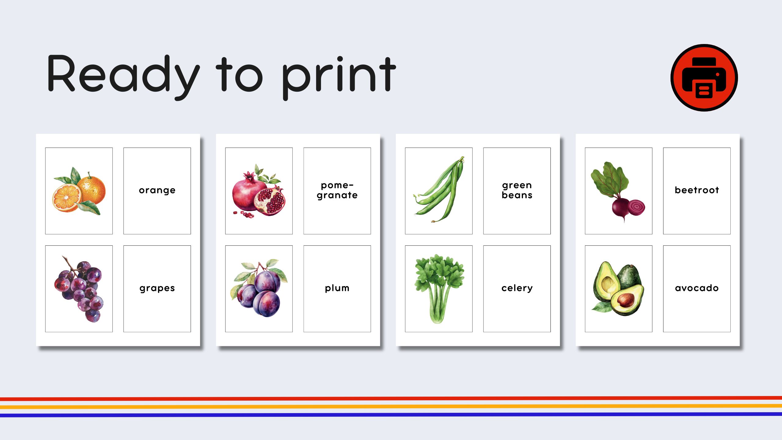 English Fruits + Vegetables Flashcards