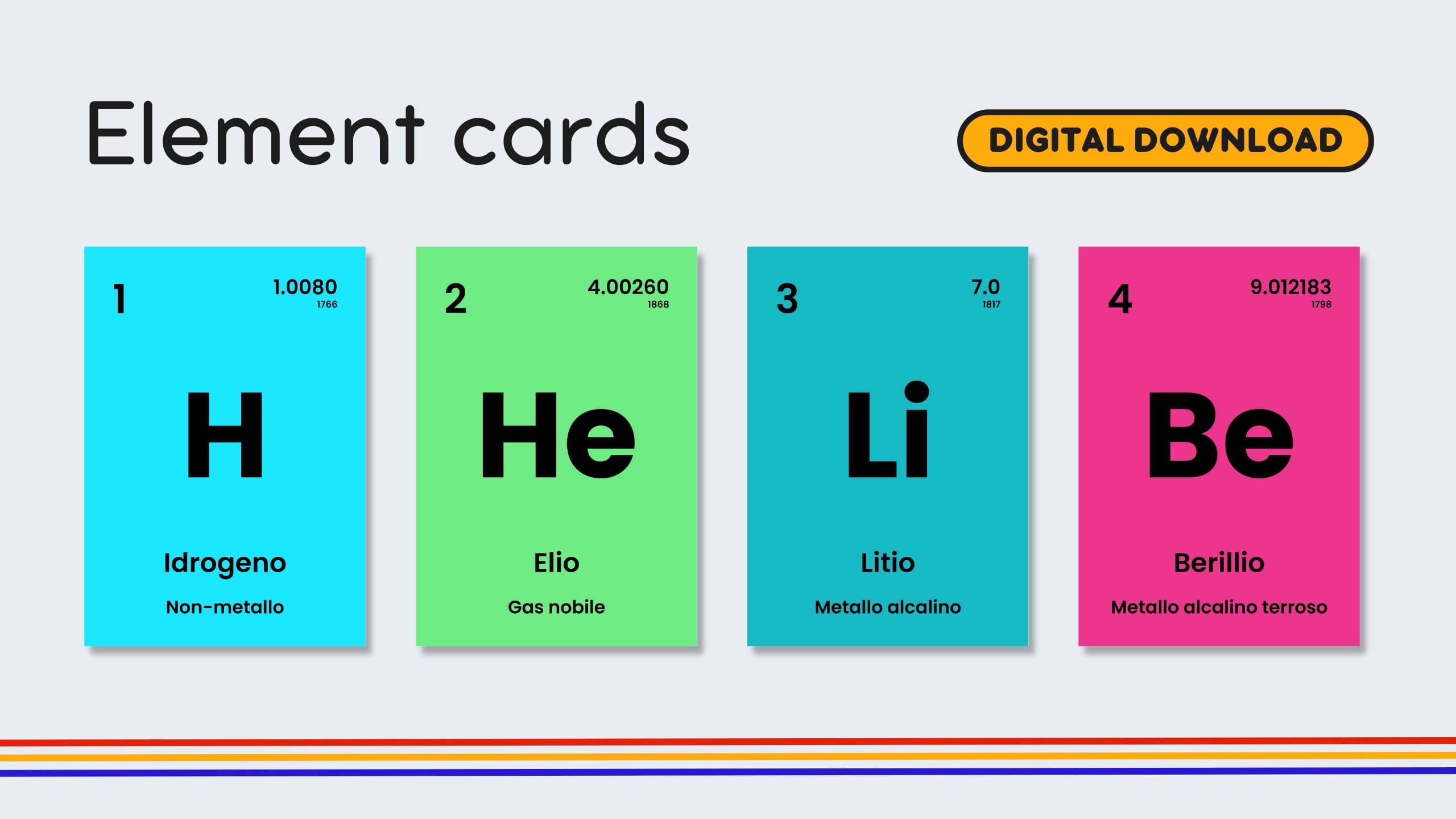 Italian Rainbow Periodic Table Flashcards