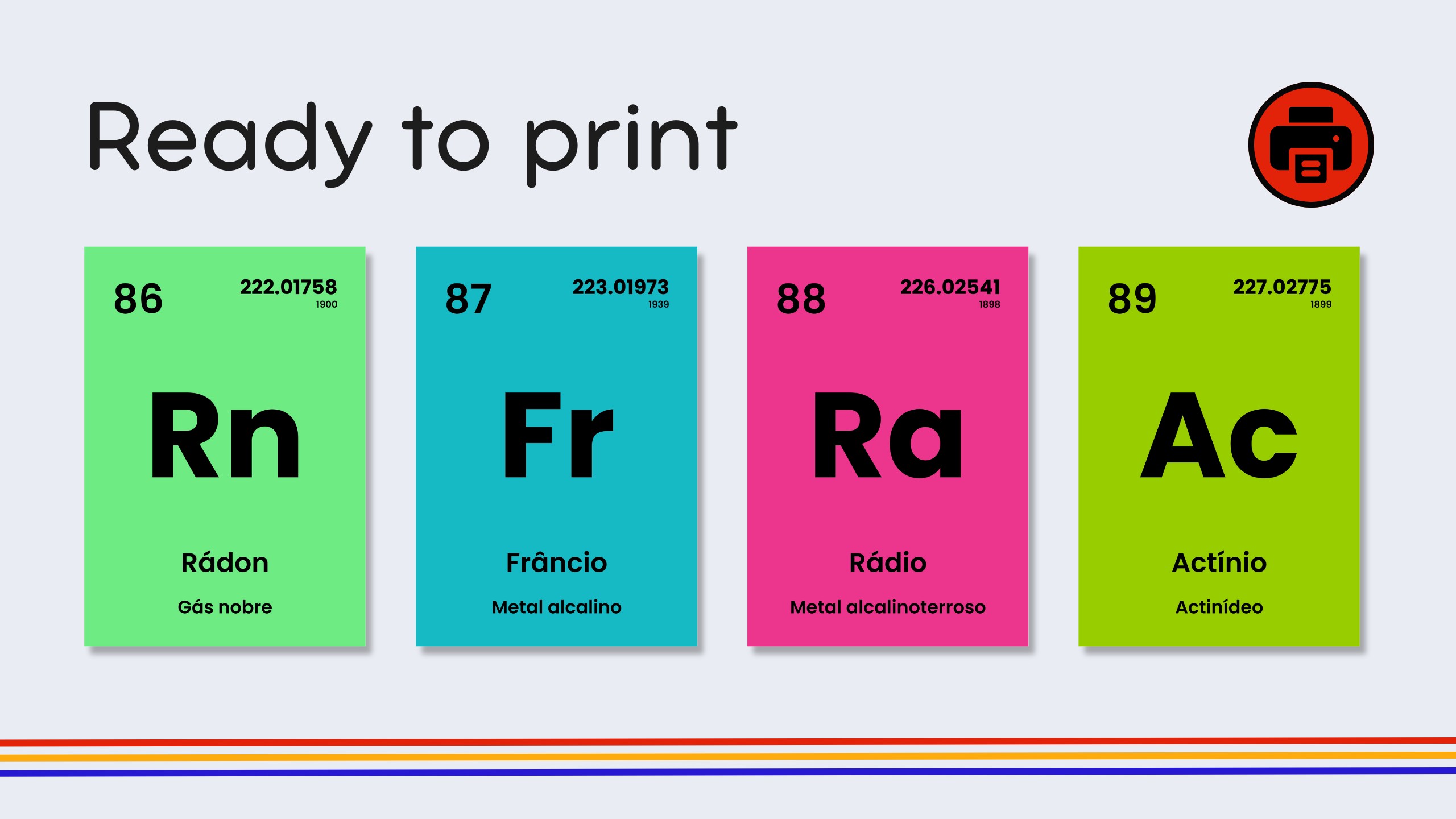 Portuguese Rainbow Periodic Table Flashcards