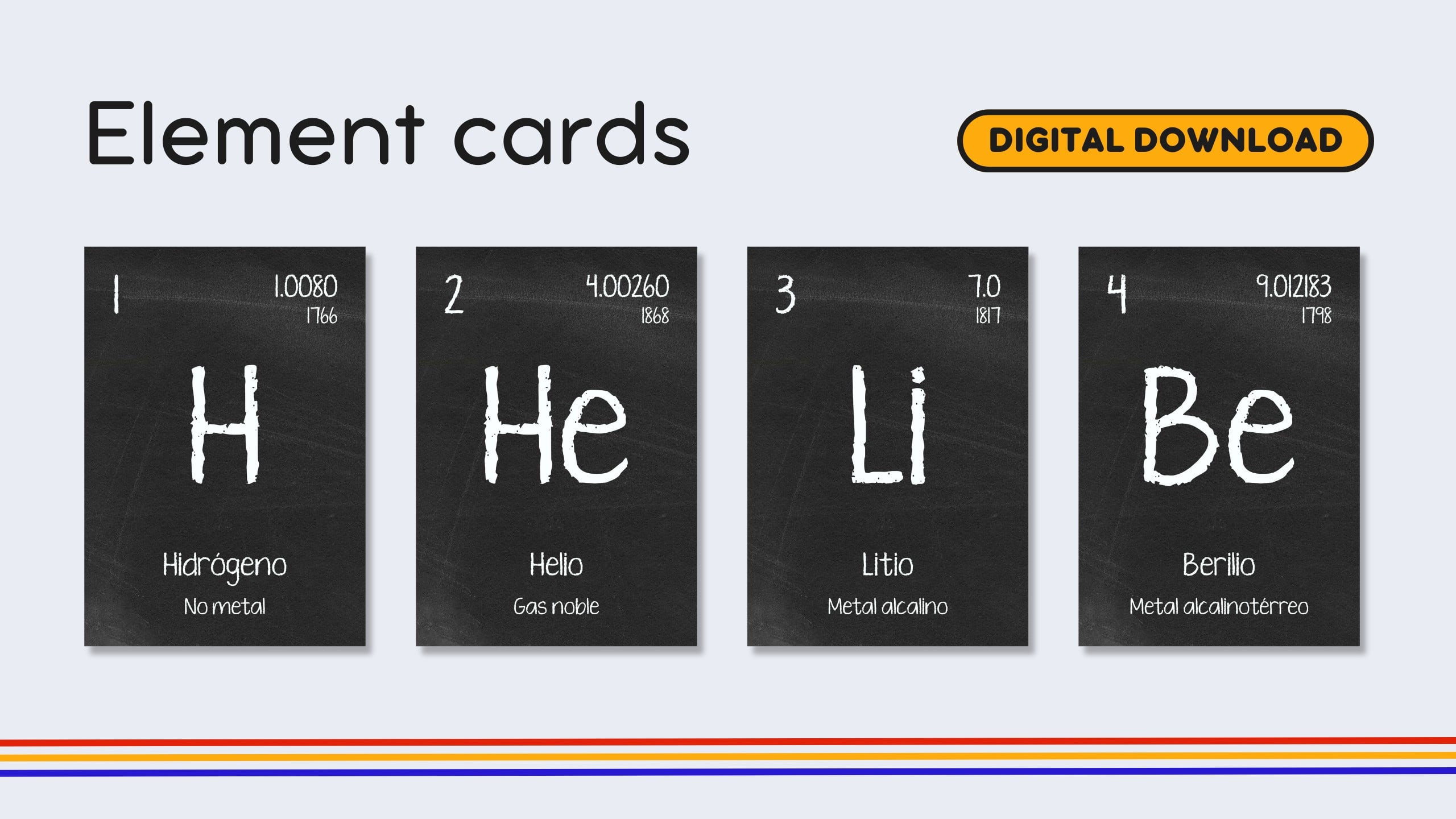 Spanish Blackboard Periodic Table Flashcards