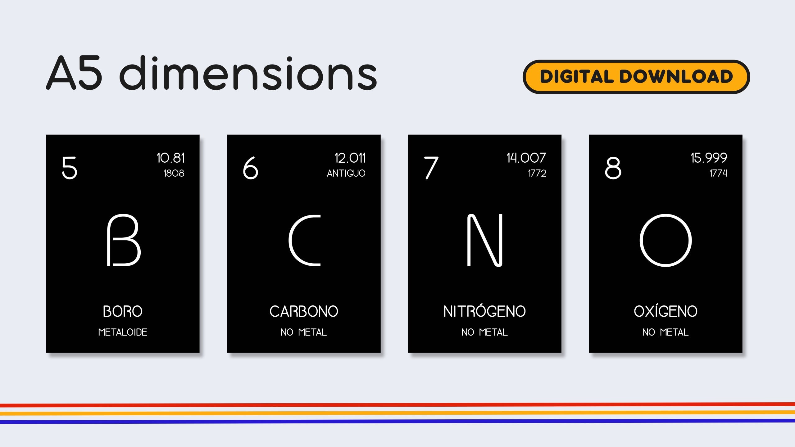 Spanish Minimalist Periodic Table Flashcards