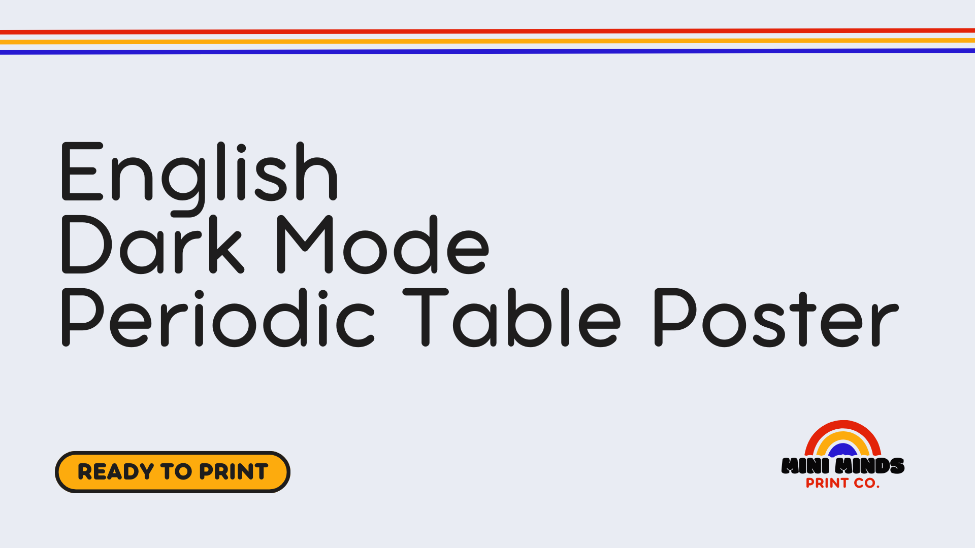English Dark Mode Periodic Table Poster