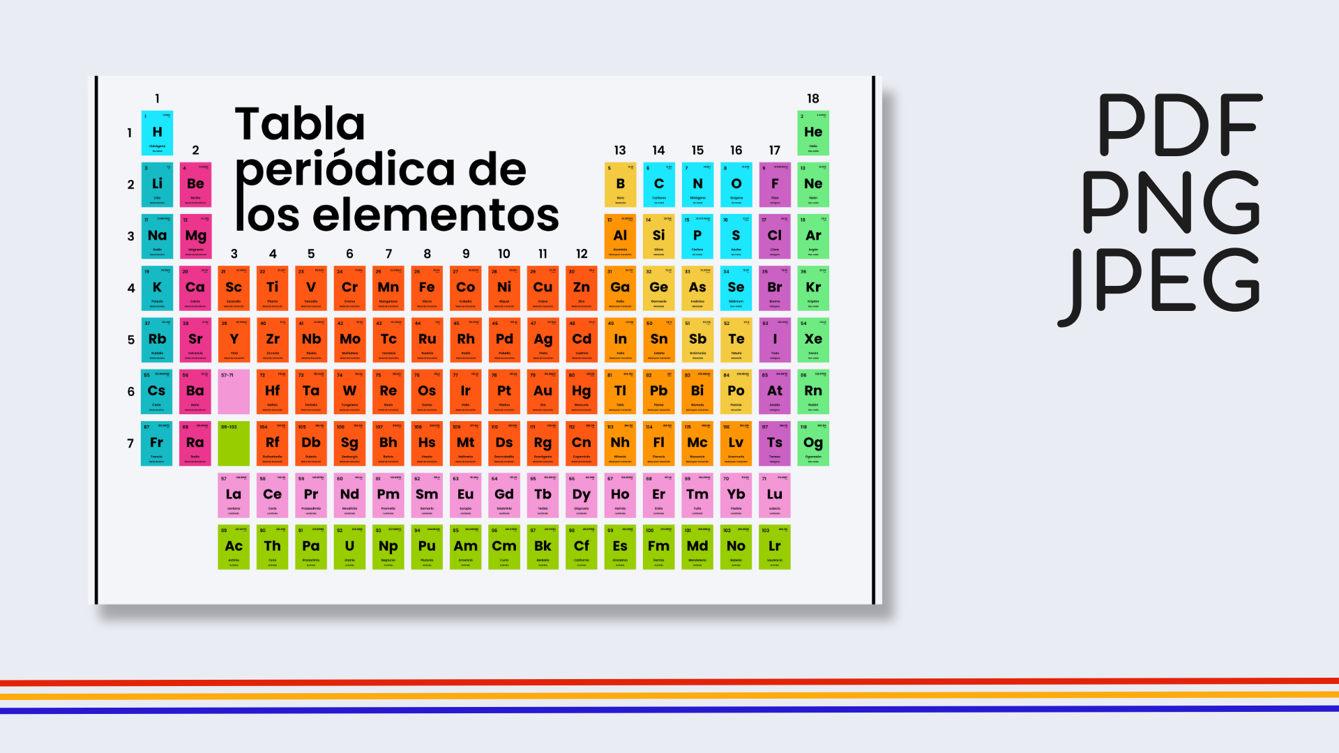 Spanish Rainbow Periodic Table Poster