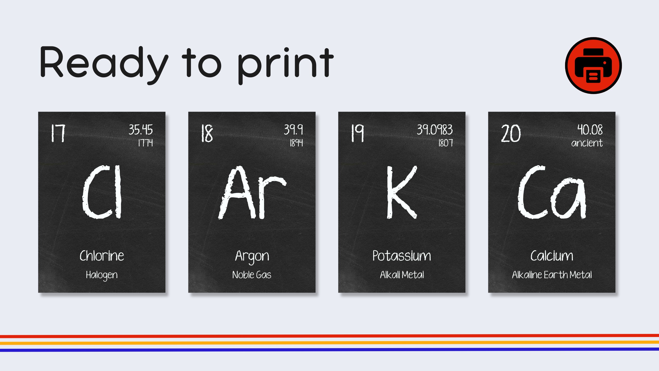 English Blackboard Periodic Table Flashcards
