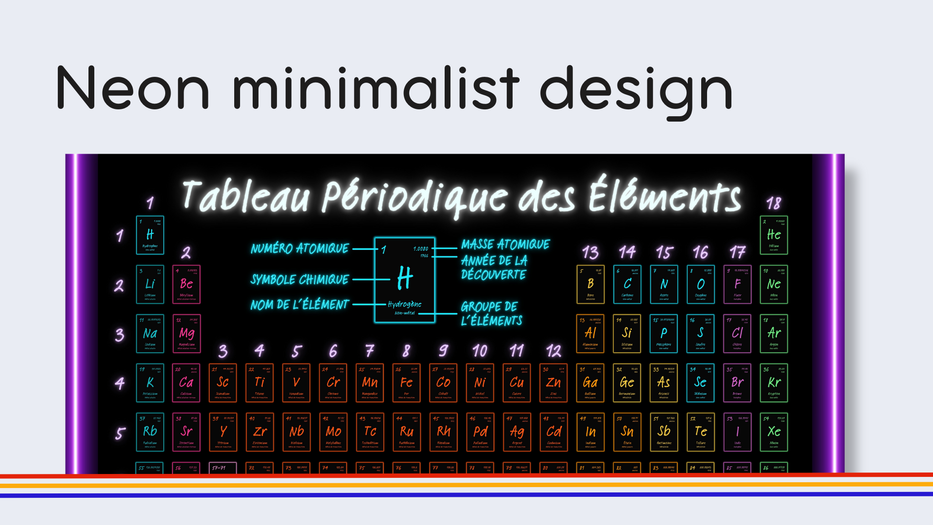 French Dark Mode Periodic Table Poster