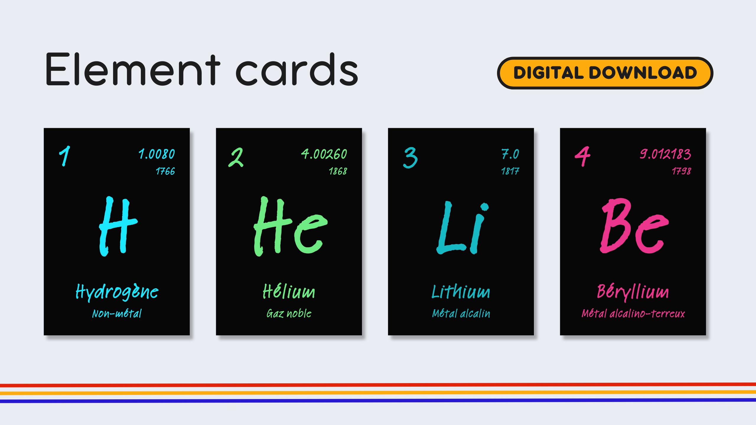 French Dark Mode Periodic Table Flashcards