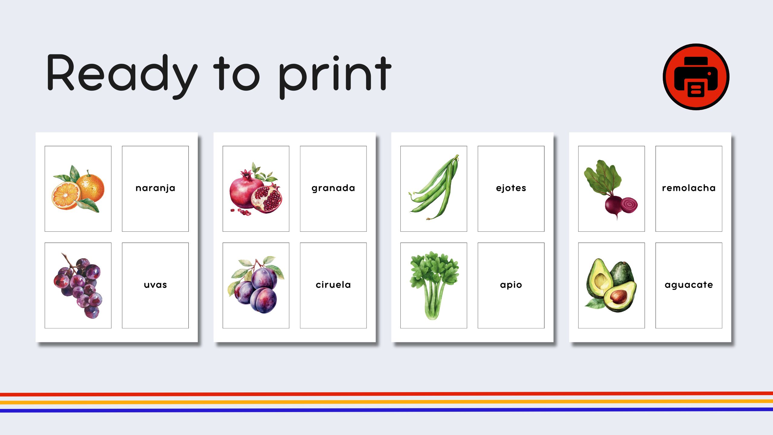 Spanish Fruits + Vegetables Flashcards