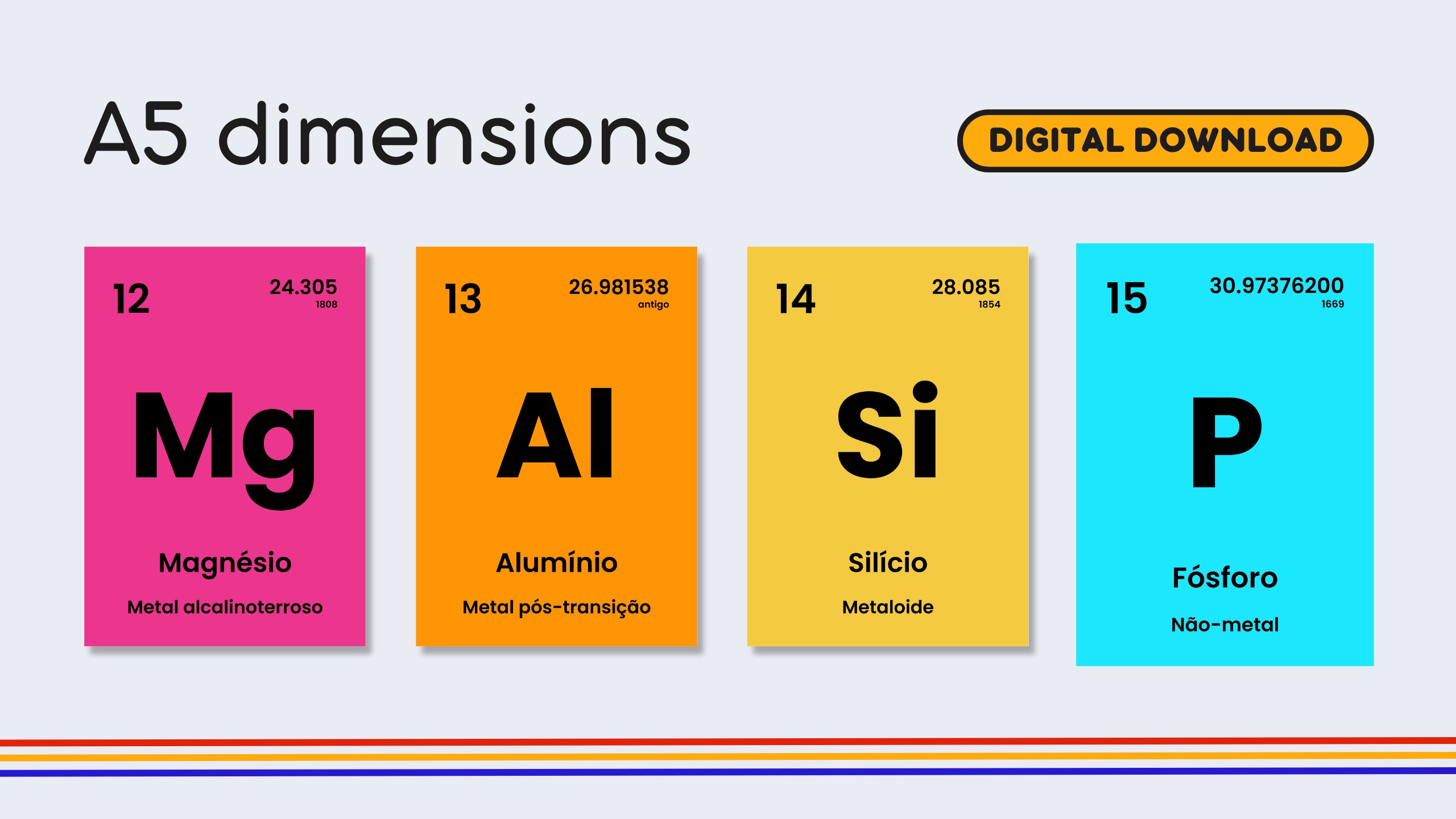 Portuguese Rainbow Periodic Table Flashcards