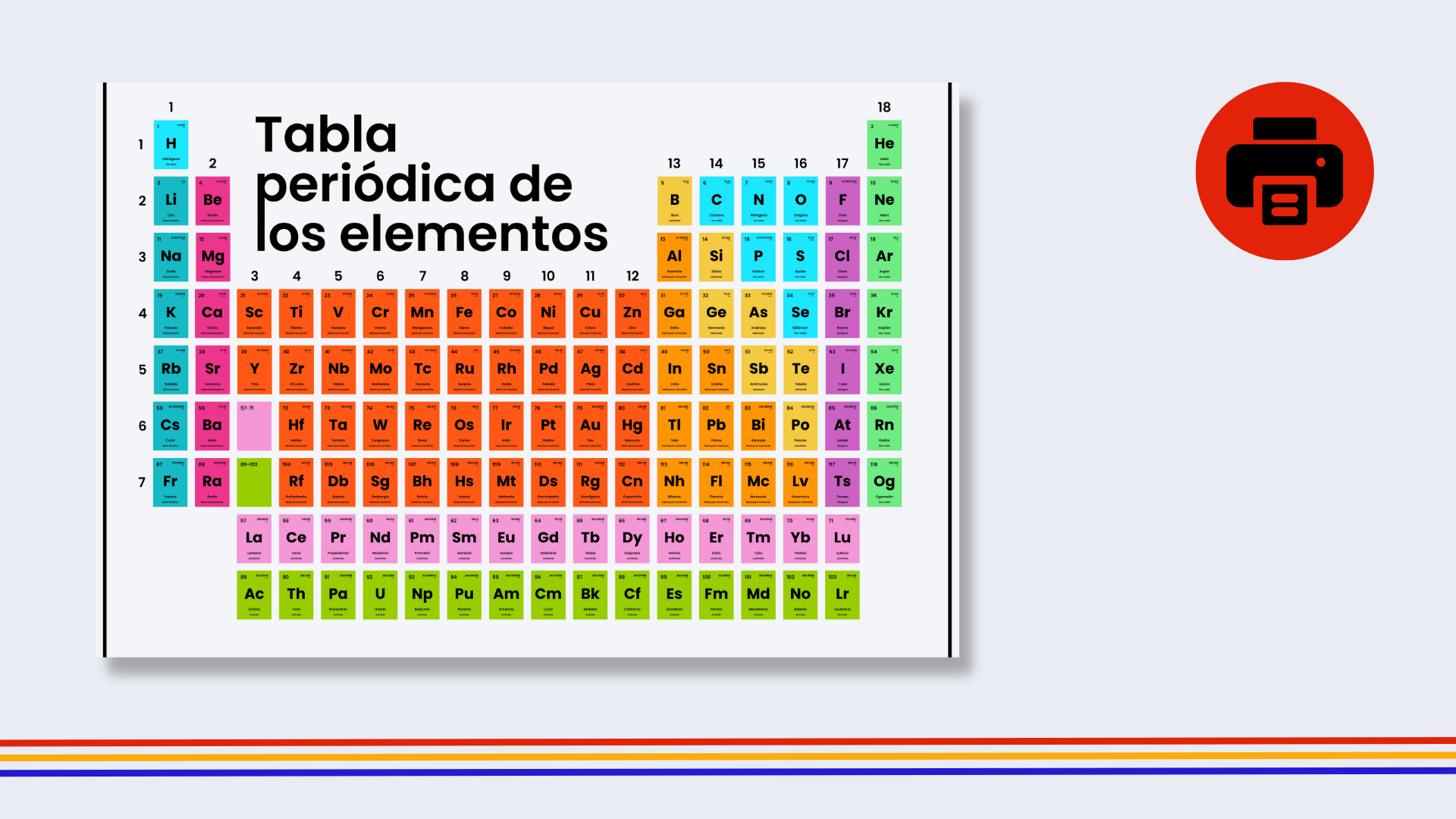 Spanish Rainbow Periodic Table Poster