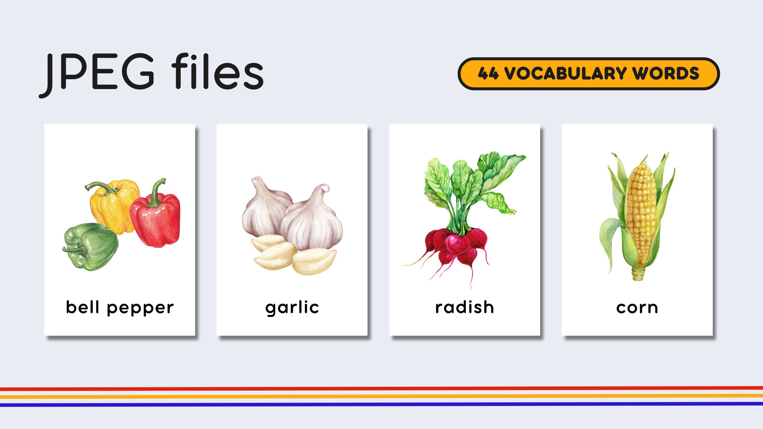 English Fruits + Vegetables Flashcards