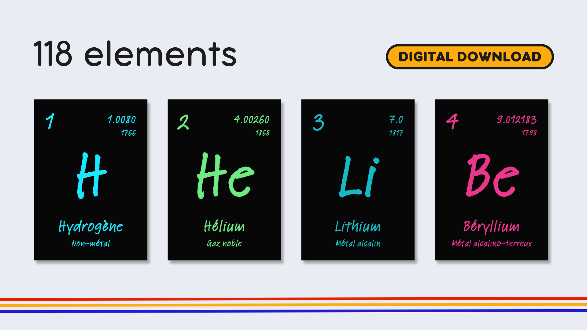 French Dark Mode Periodic Table Poster