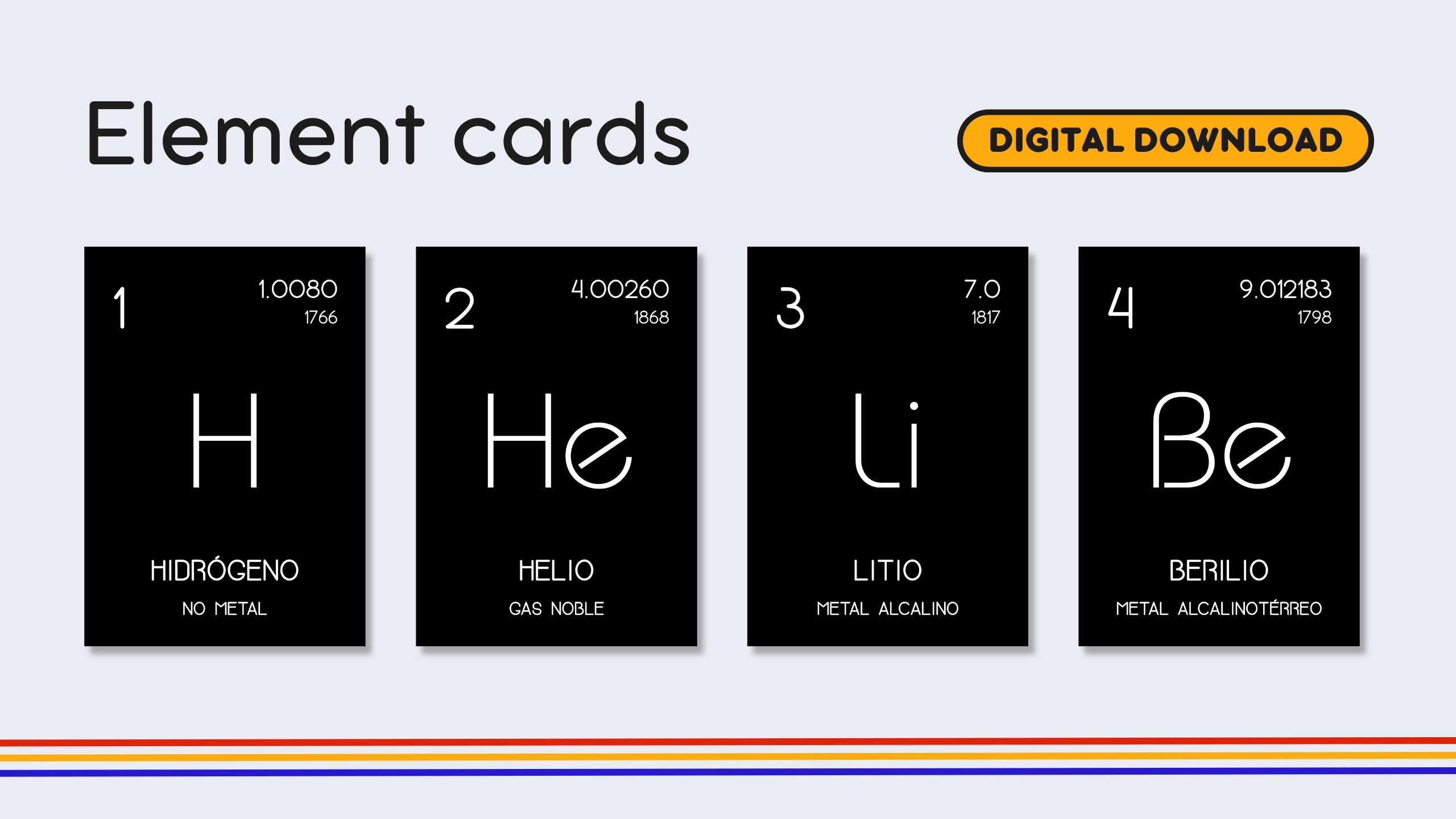 Spanish Minimalist Periodic Table Flashcards