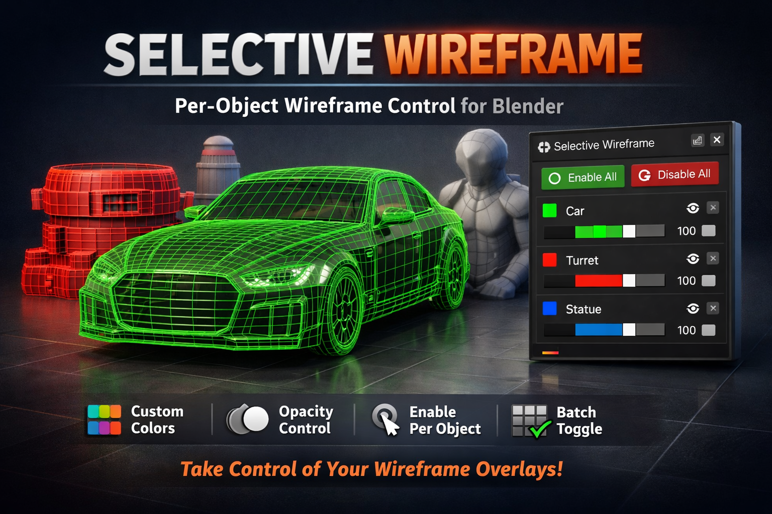Selective Wireframe - Per-Object Wireframe Control