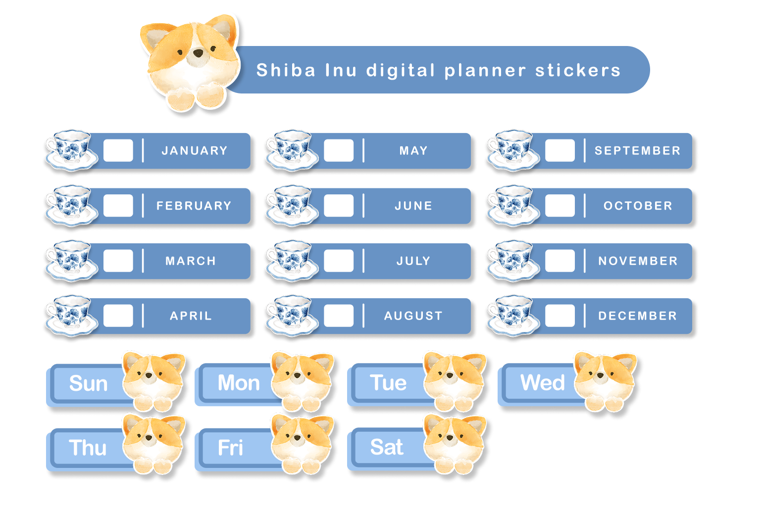 Shiba Inu digital sticker planner for goodnotes