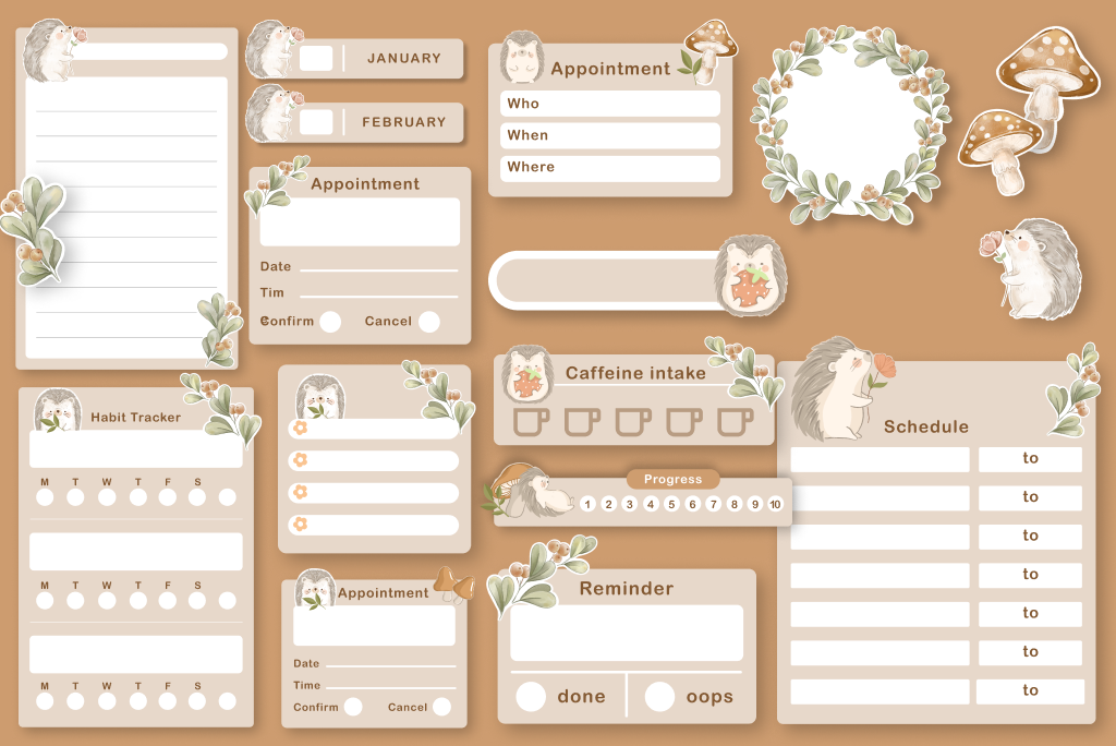 Hedgehog stickers set planner