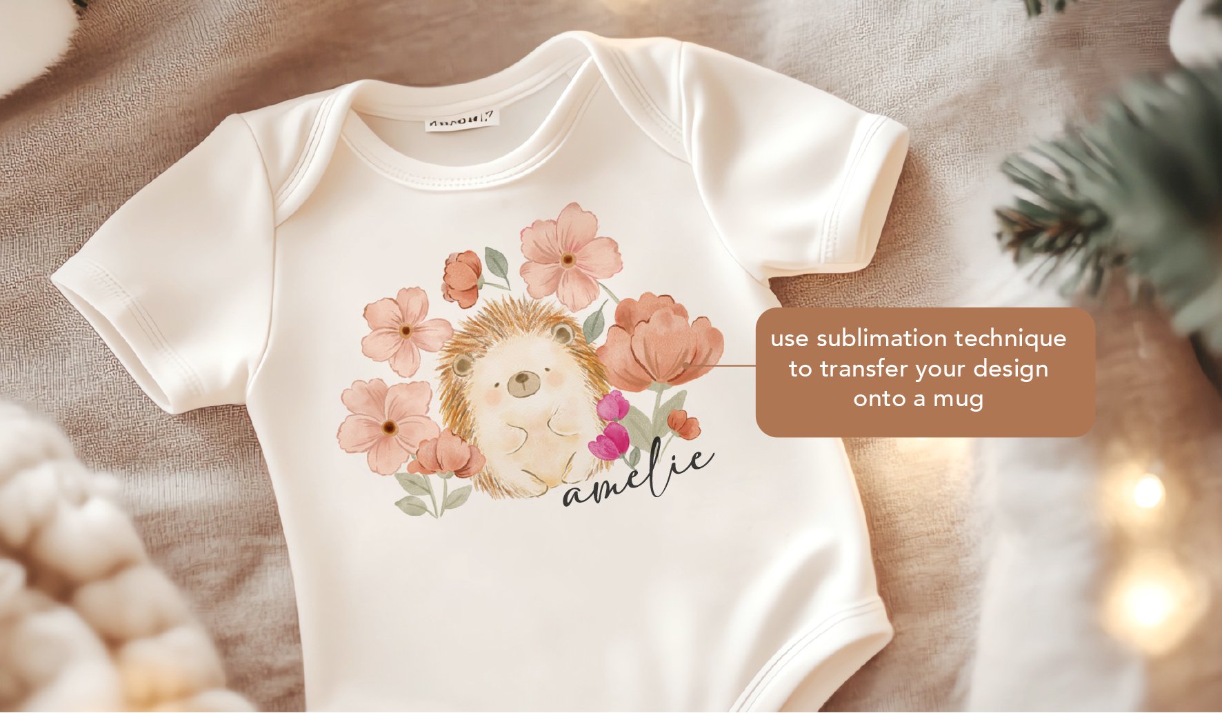 watercolour flower cute hedgehog