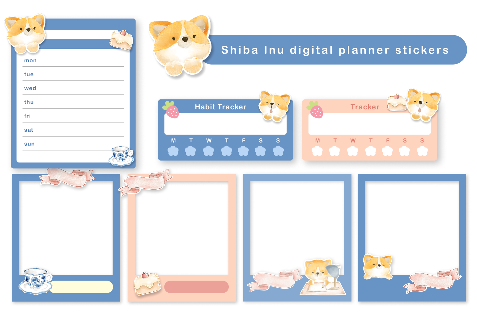 Shiba Inu digital sticker planner for goodnotes