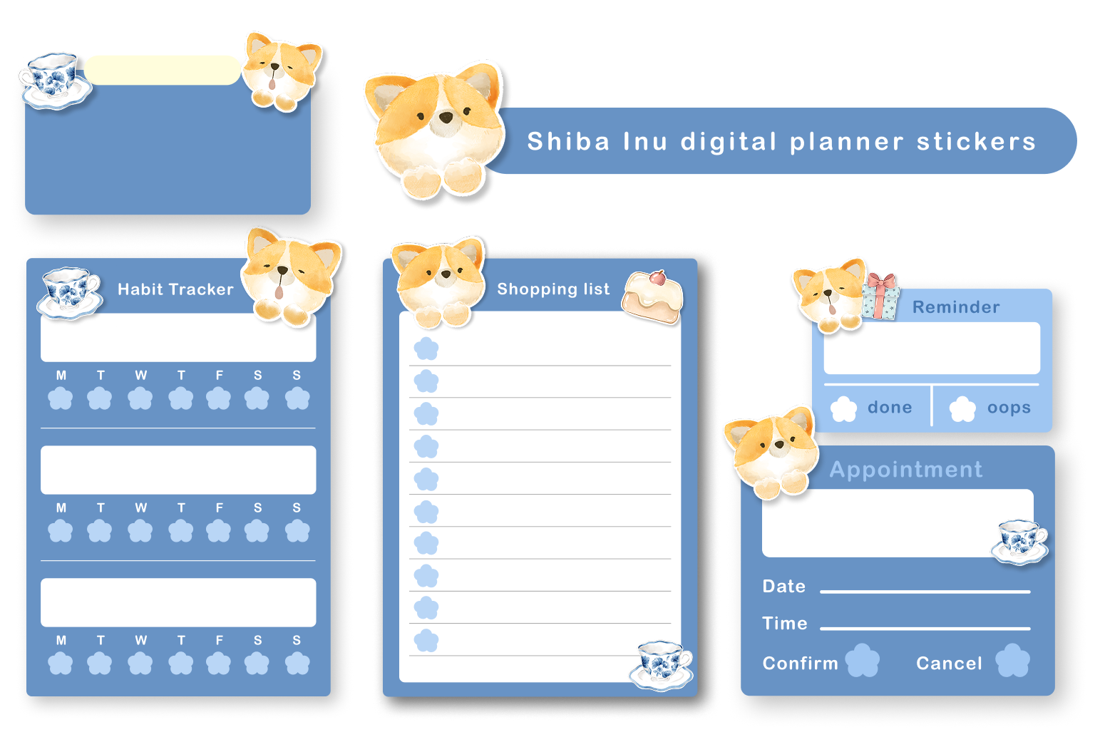 Shiba Inu digital sticker planner for goodnotes