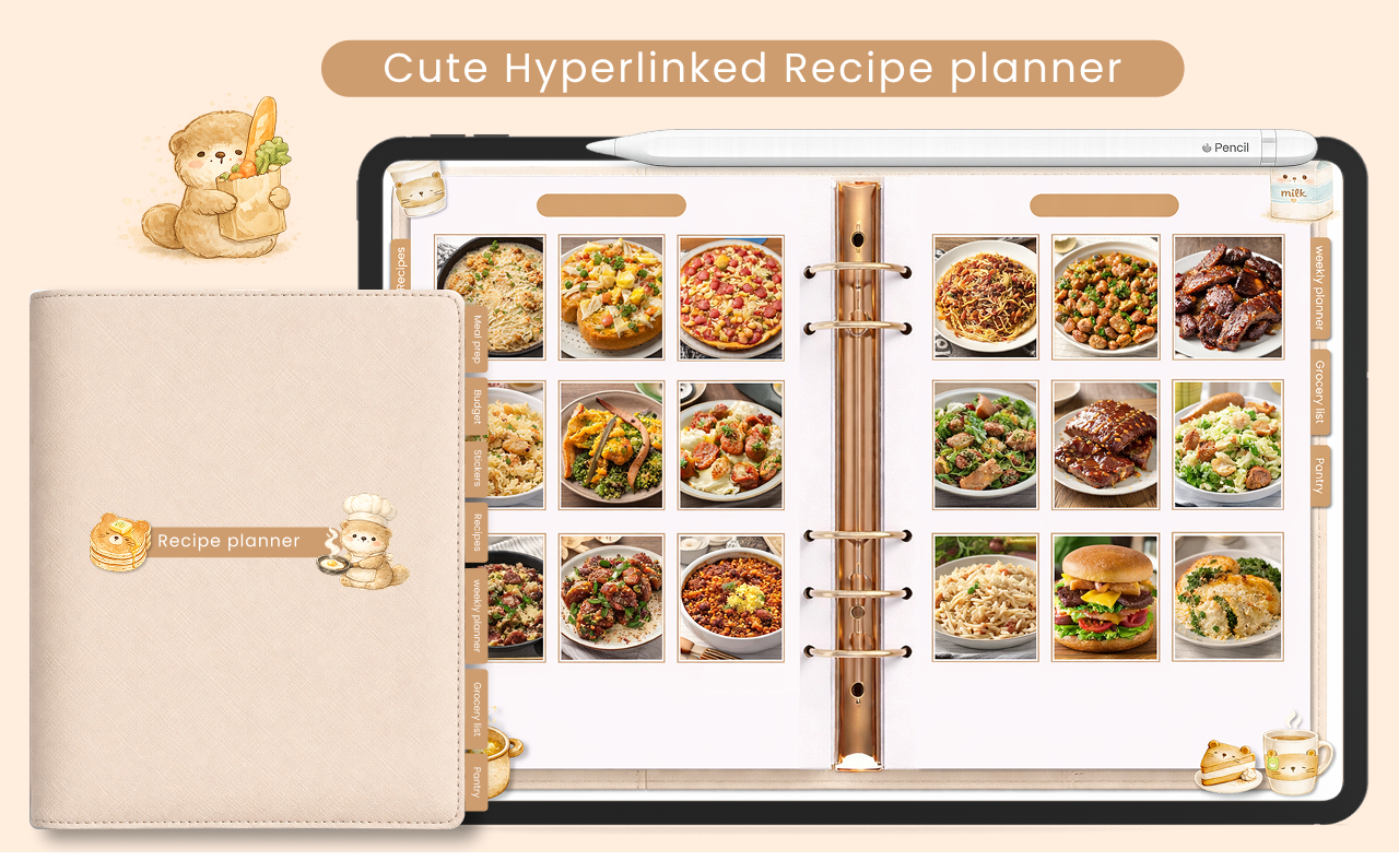 cute bear digital recipe planner