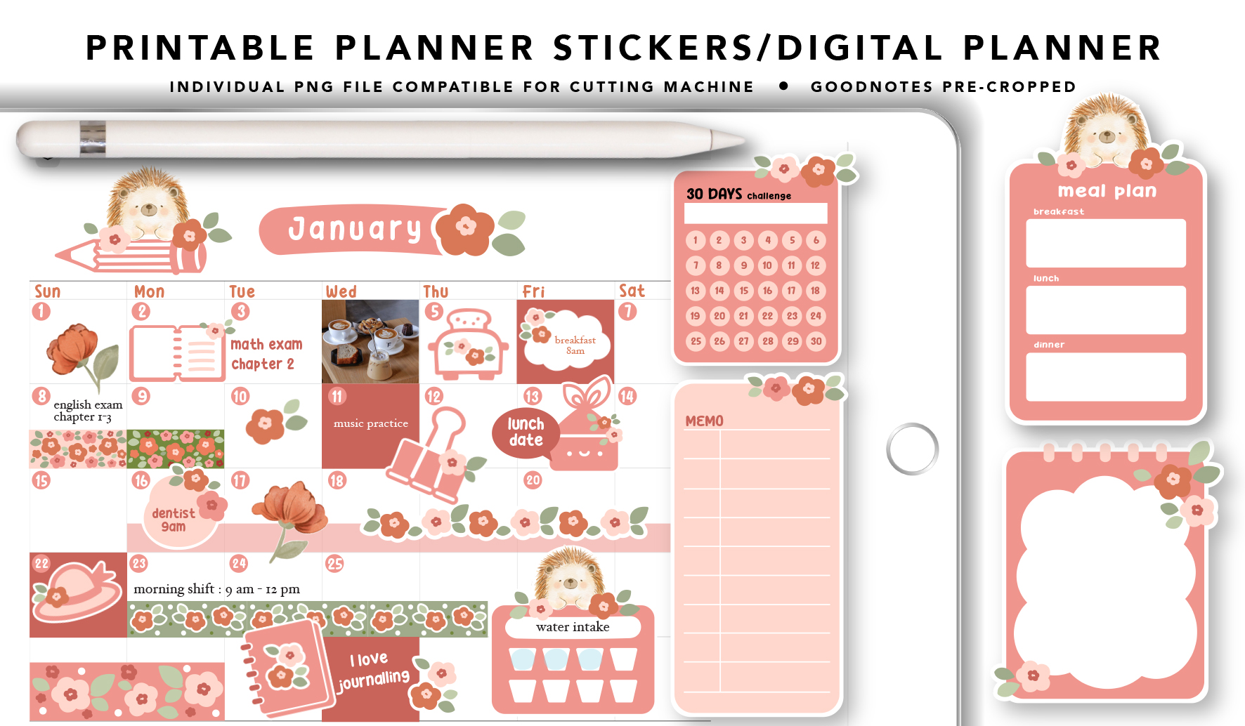 hedgehog digital back to school stickers