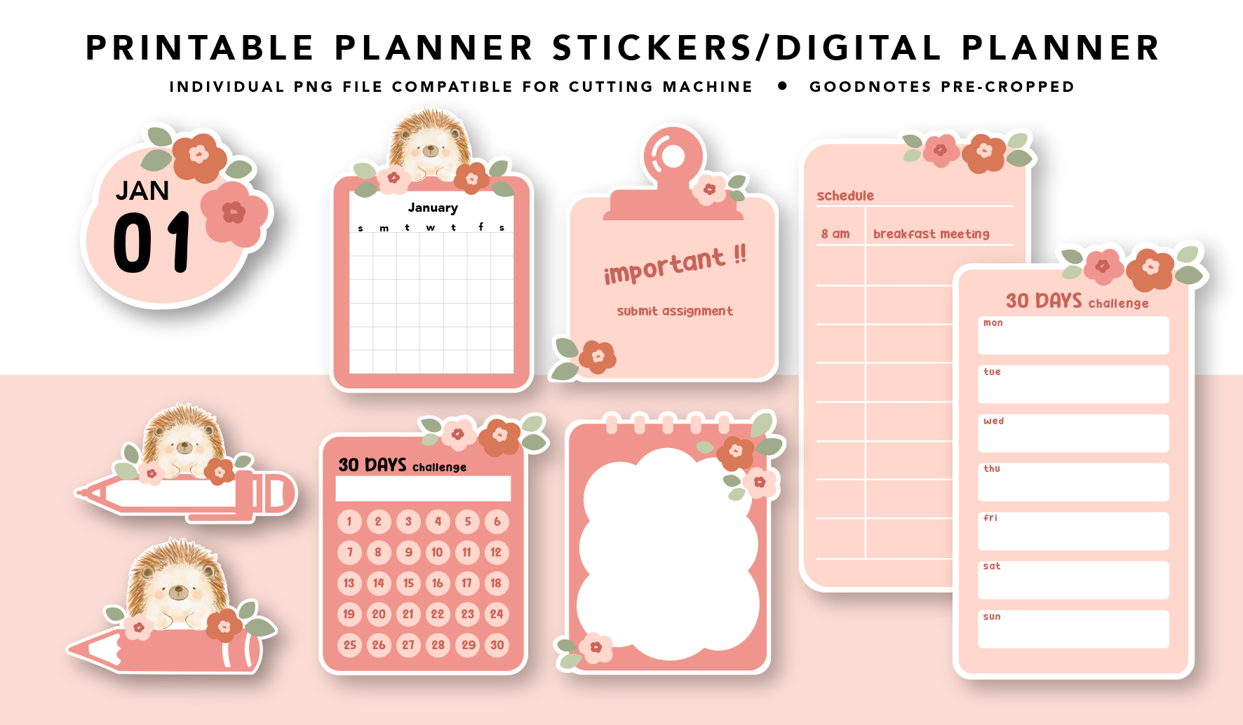hedgehog digital back to school stickers