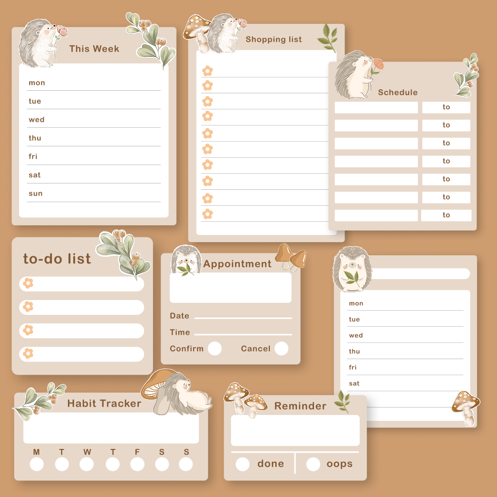 Hedgehog stickers set planner 