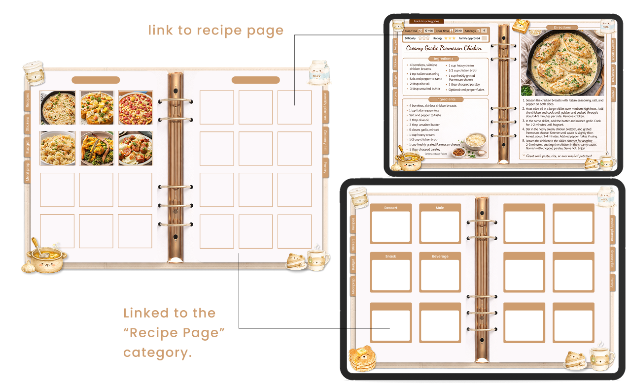 cute bear digital recipe planner