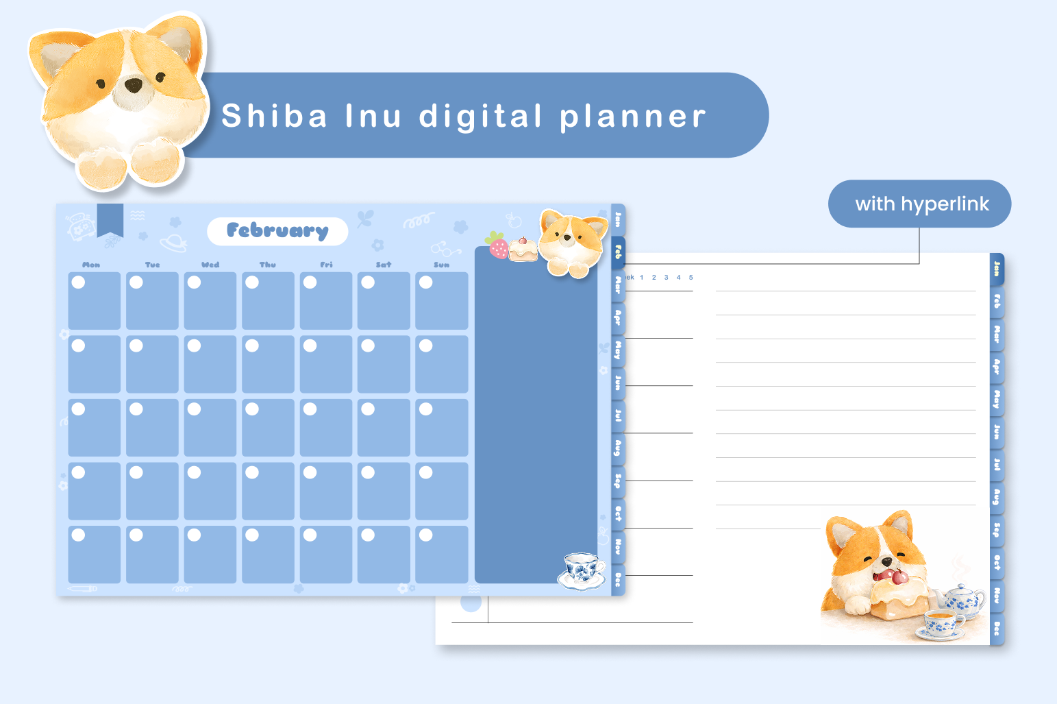 Shiba Inu Goodnotes Digital planner with hyperlink