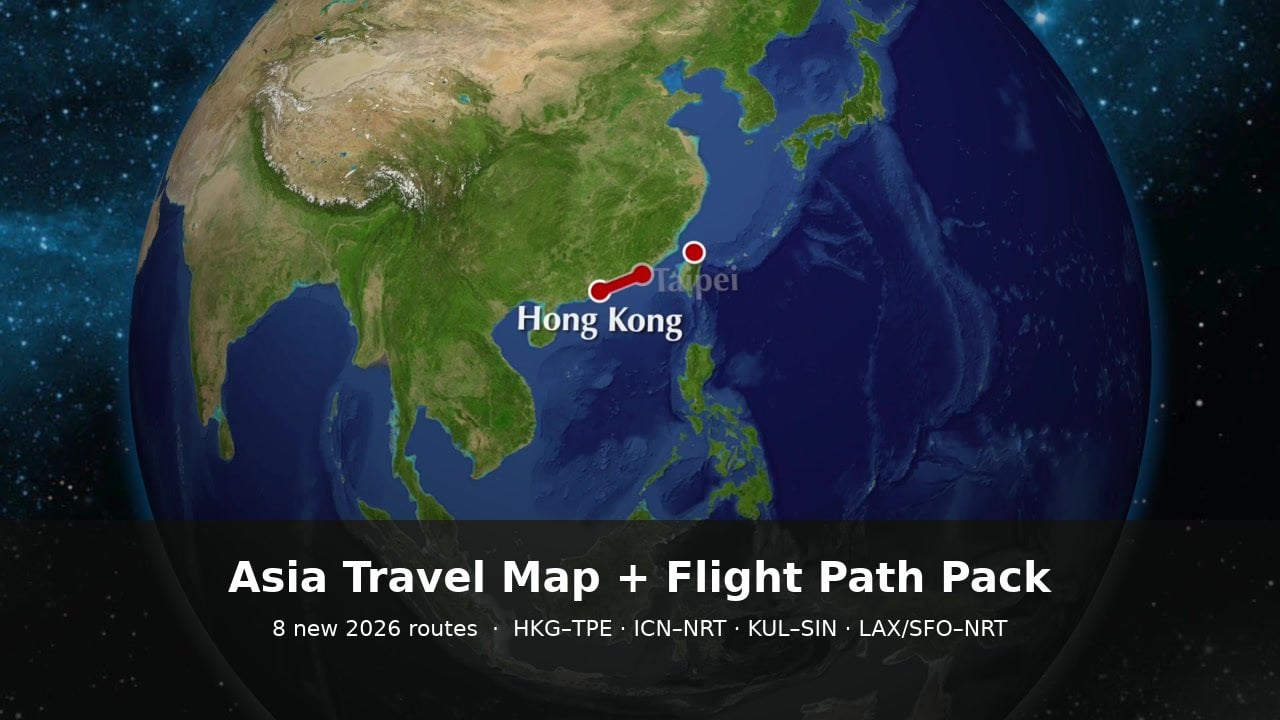 Asia Travel Map + Flight Path Animation Pack