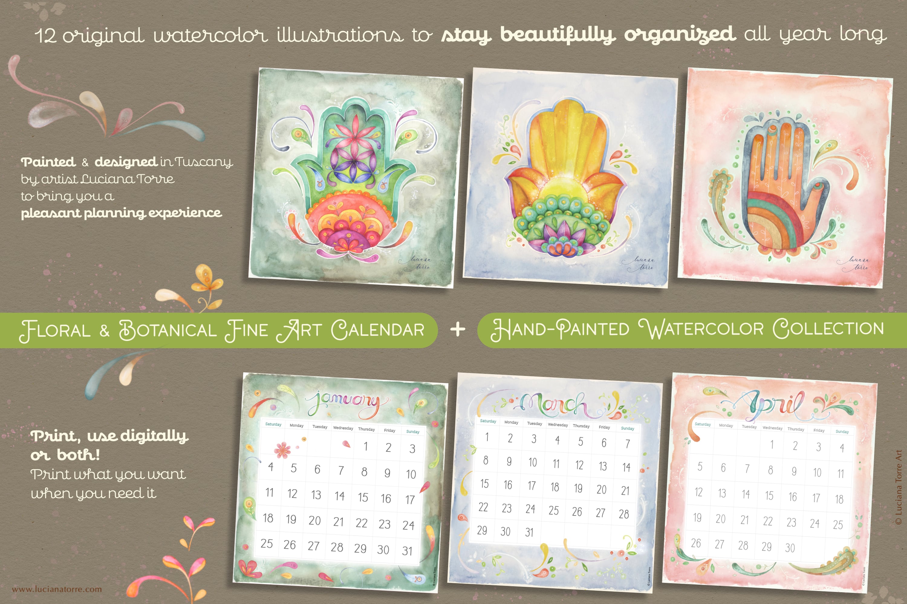 2026 Calendar Printable + 12 Botanical Art Prints