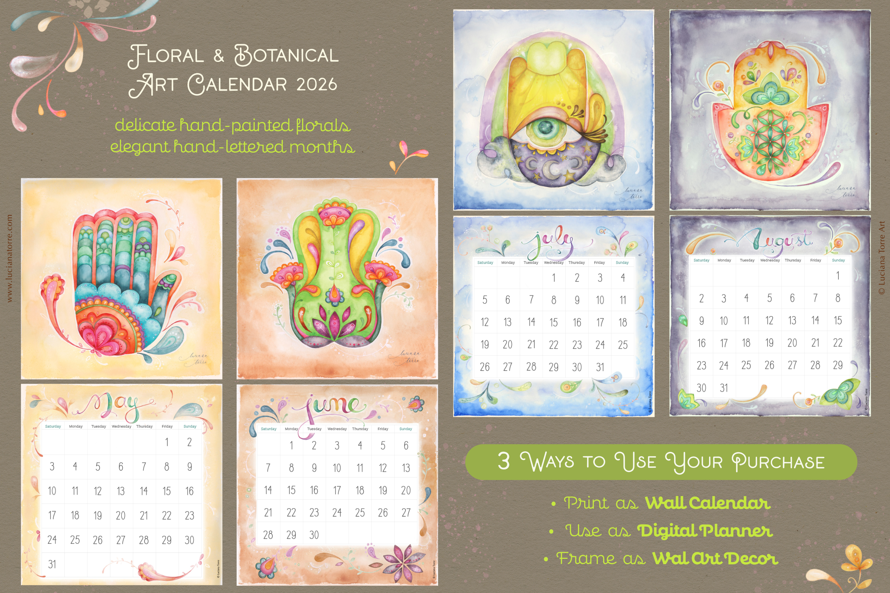 2026 Calendar Printable + 12 Botanical Art Prints