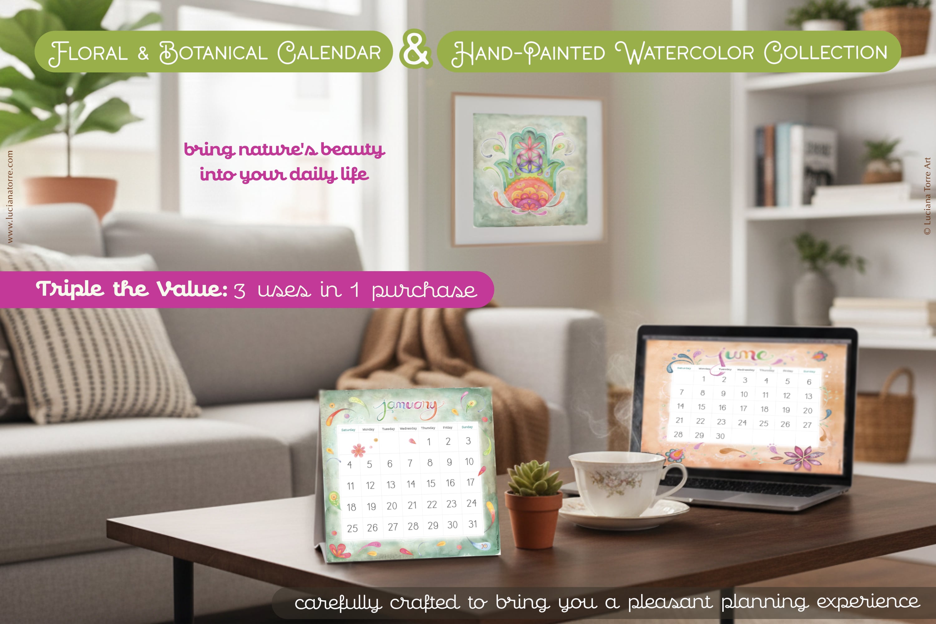 2026 Calendar Printable + 12 Botanical Art Prints