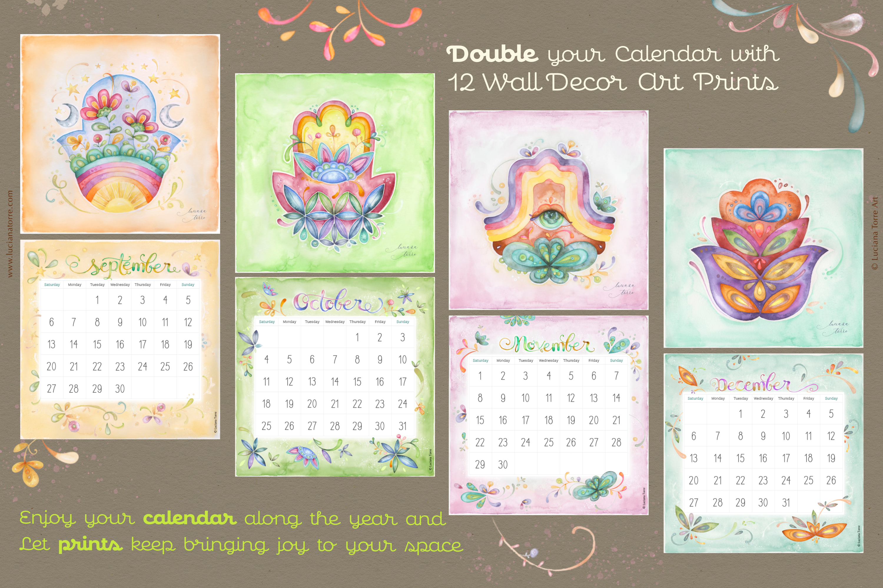 2026 Calendar Printable + 12 Botanical Art Prints
