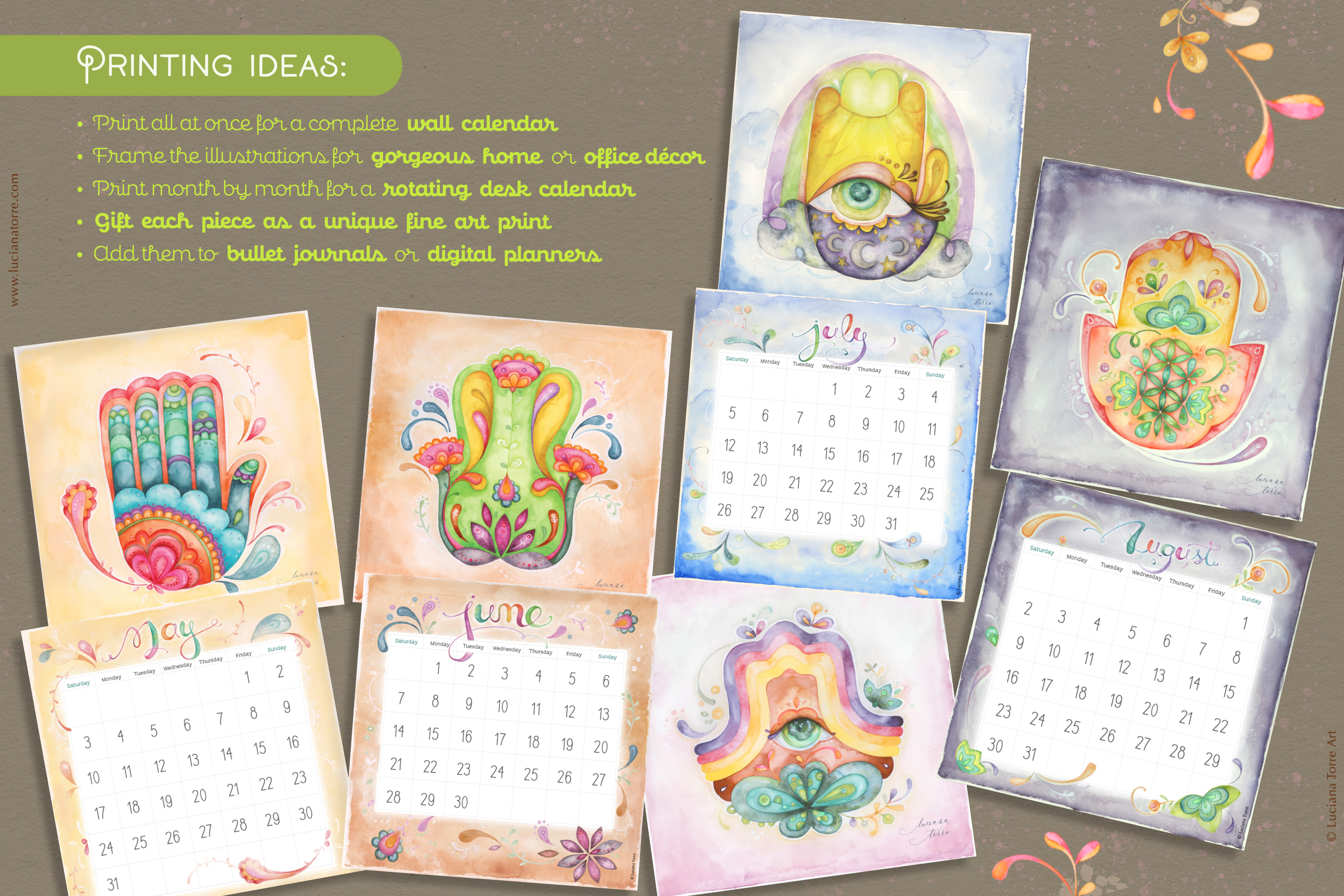 2026 Calendar Printable + 12 Botanical Art Prints