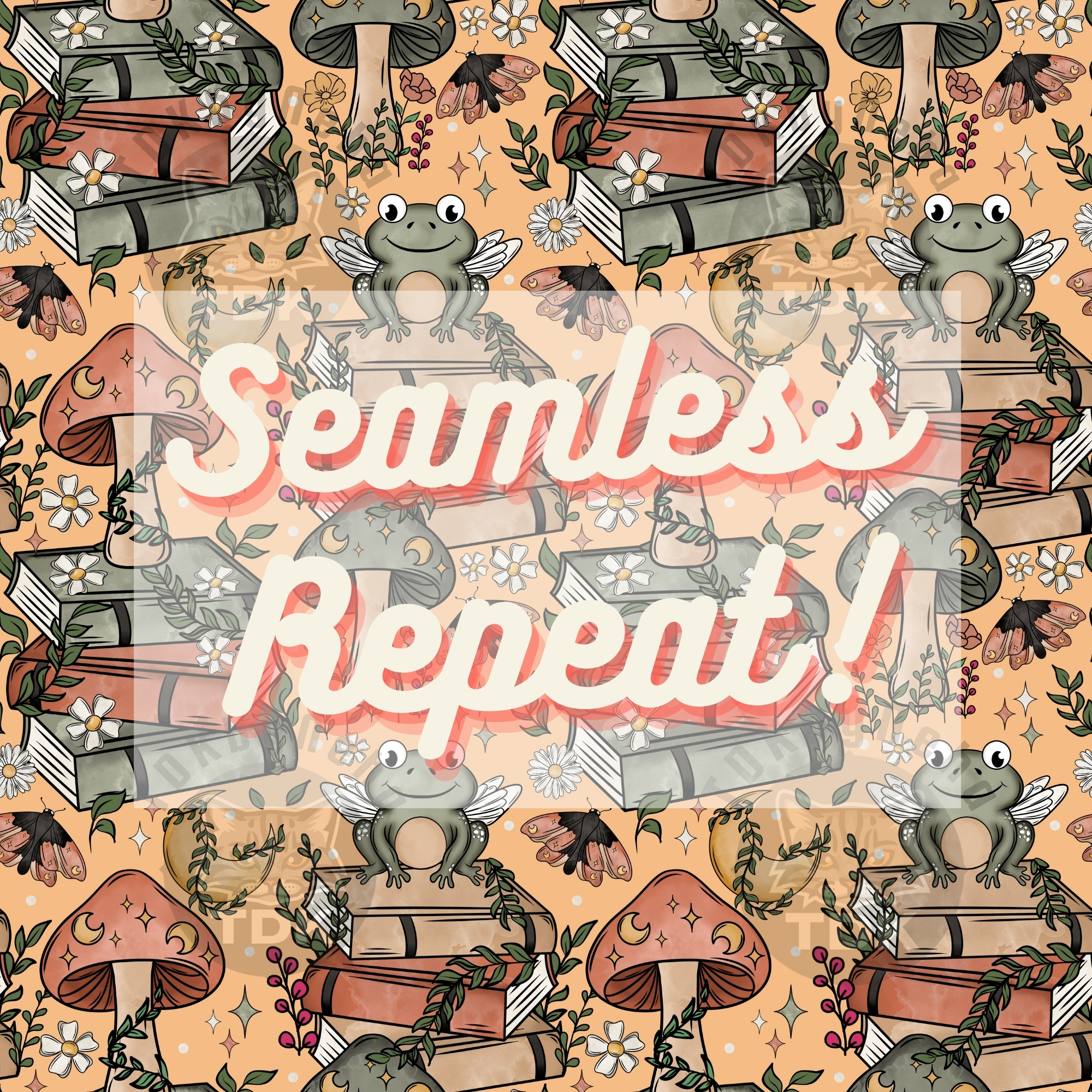 Boho Cottagecore Frog Bookish Seamless Pattern