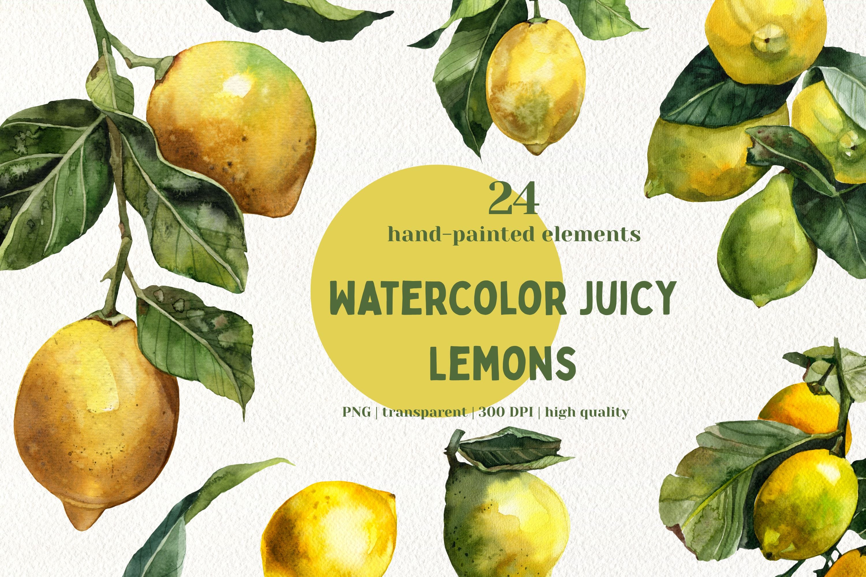 Watercolor Juicy Hand-Painted Lemons Clipart