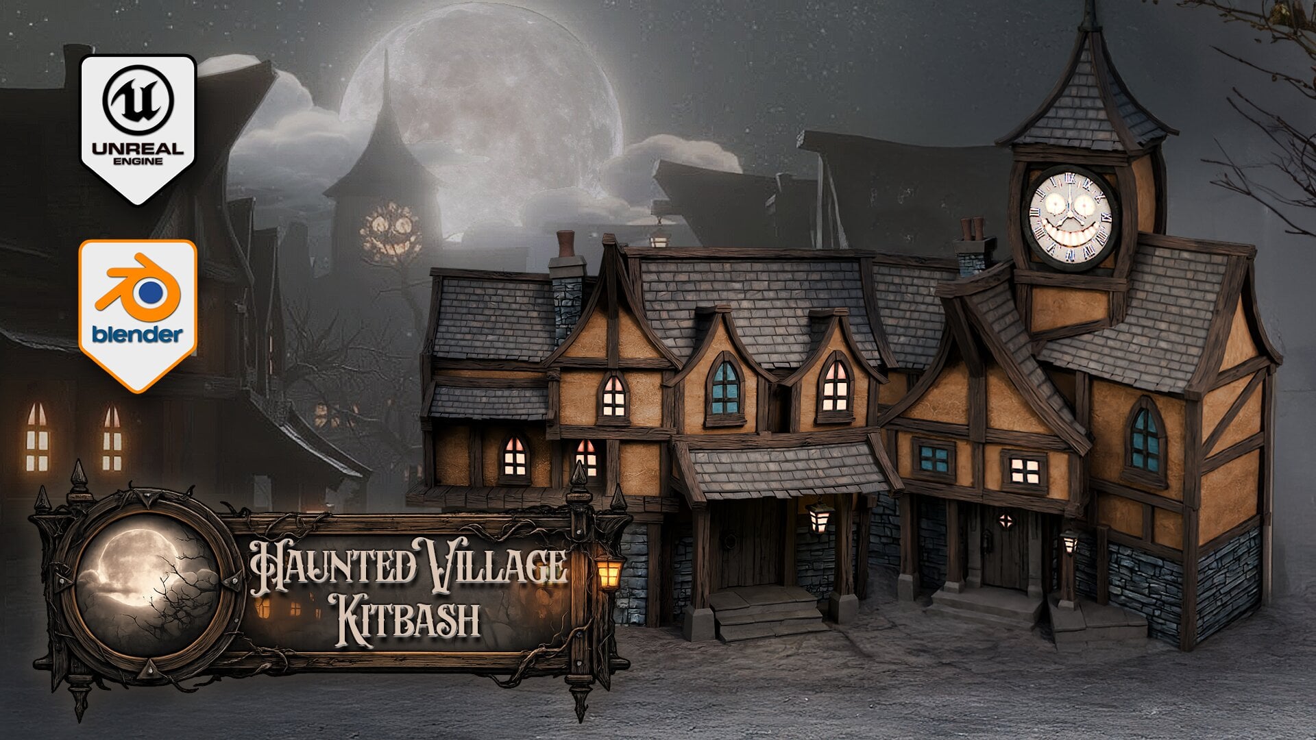 3DT Haunted Village Modular Kitbash Pack for Blend